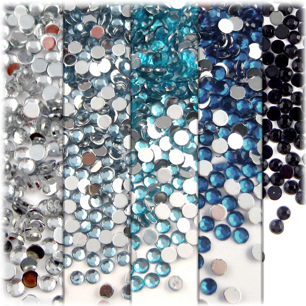 The Crafts Outlet 5-PK Set (7,200-Piece), Round 3mm Rhinestones, Flatback, Green Tones