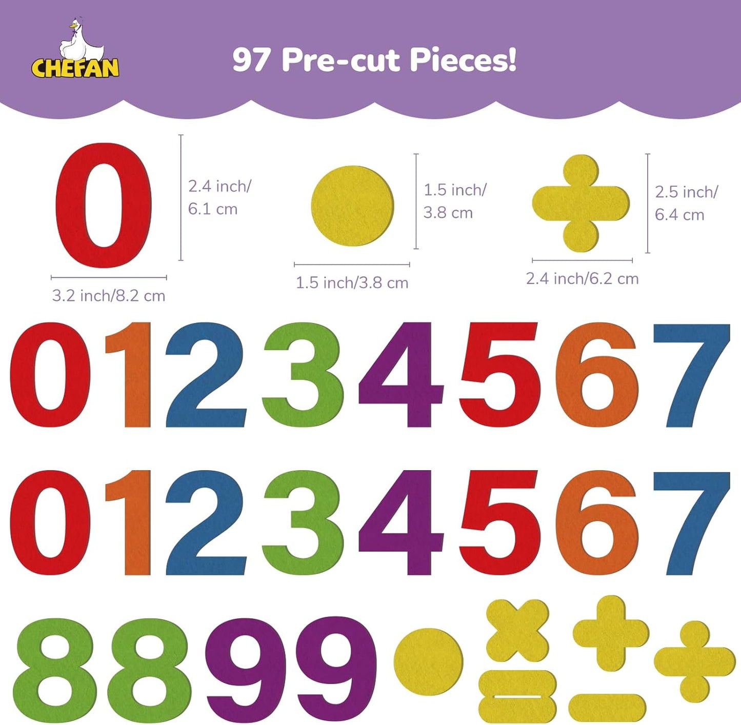 CHEFAN Felt Numbers for Kids, Board Pieces, Precut Story Pieces, Figures, Number Learning Toy for Counting, Math Counters for Preschool Kindergarten