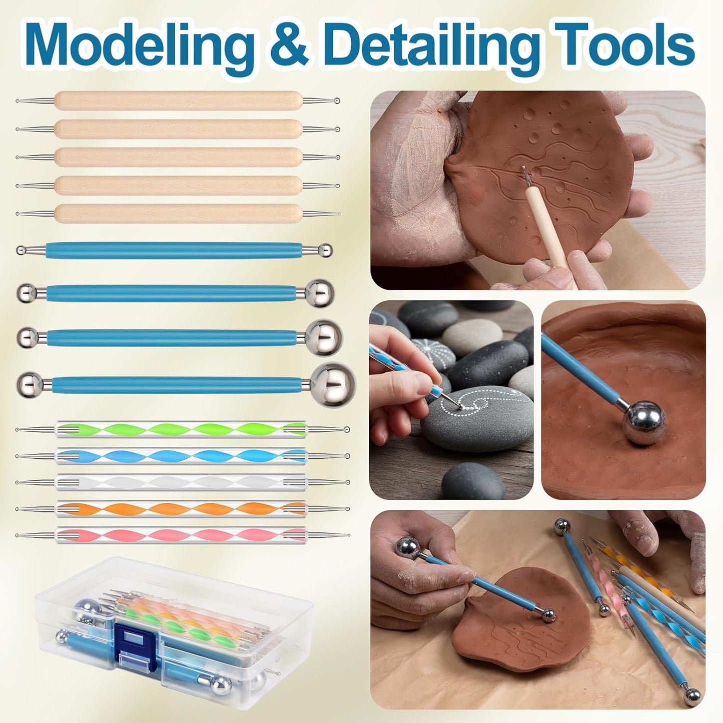 Amrules 14Pcs Dotting Styluses Tools with Box, Double Side Stainless Steel Ball Head Dot Art Kit for Clay Modeling, Rock Painting, Pottery Embossing, Nail Art, Practical Dotting Tool for Adults