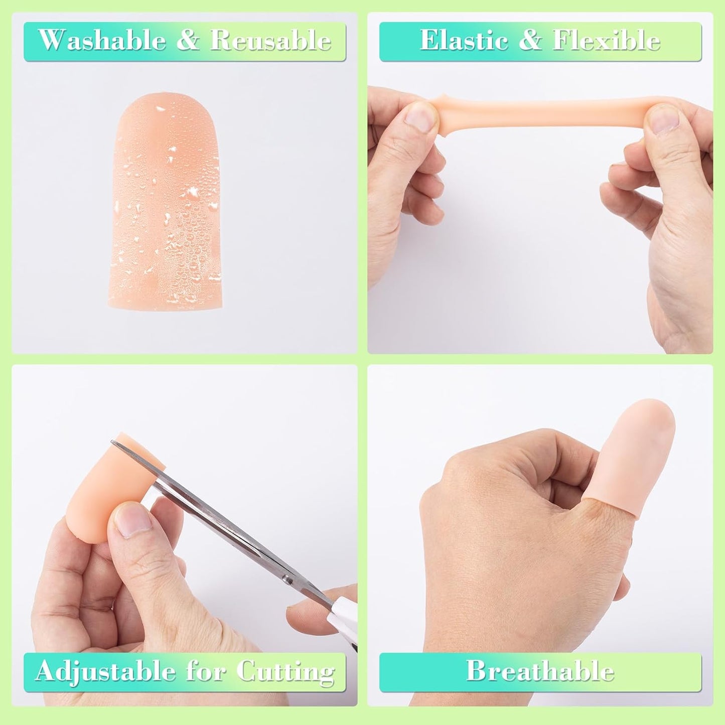 PAGOW 10pcs Gel Finger Cots/Covers, Silicone Finger Protector Support, Finger Caps Finger Sleeves Thumb Protector for Finger Cracking Trigger Finger Arthritis Pain Relief (Beige, Short)