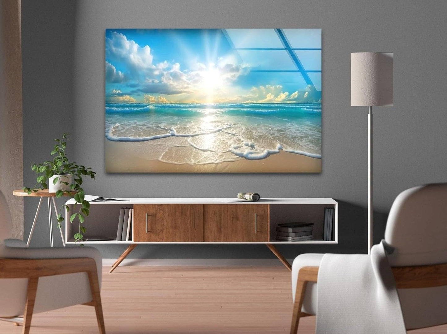 My Photostation.com 35.5Wx30H'' Beautiful Sunset & Ocean Glass Wall ArtTempered Glass Printing Wall Decor Large Wall Art Wall Hangings