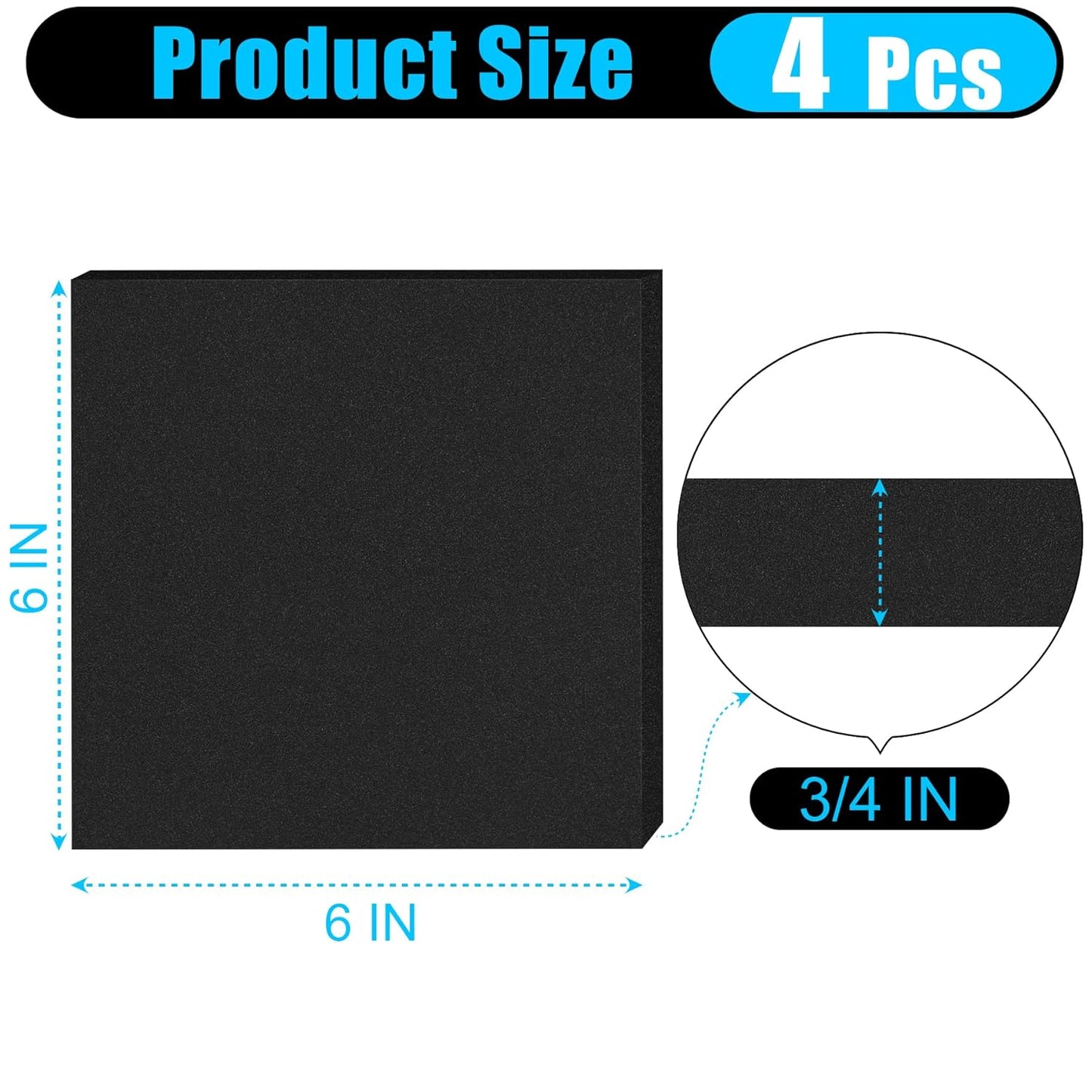 ToLanbbt 4 PCS Adhesive Foam Padding Sheets Closed Cell Neoprene Foam Sheet 3/4" Thick, 6" x 6" Self Stick Insulation Anti Vibration Pads Anti-Slip for Furniture, Cars, Speakers, DIY