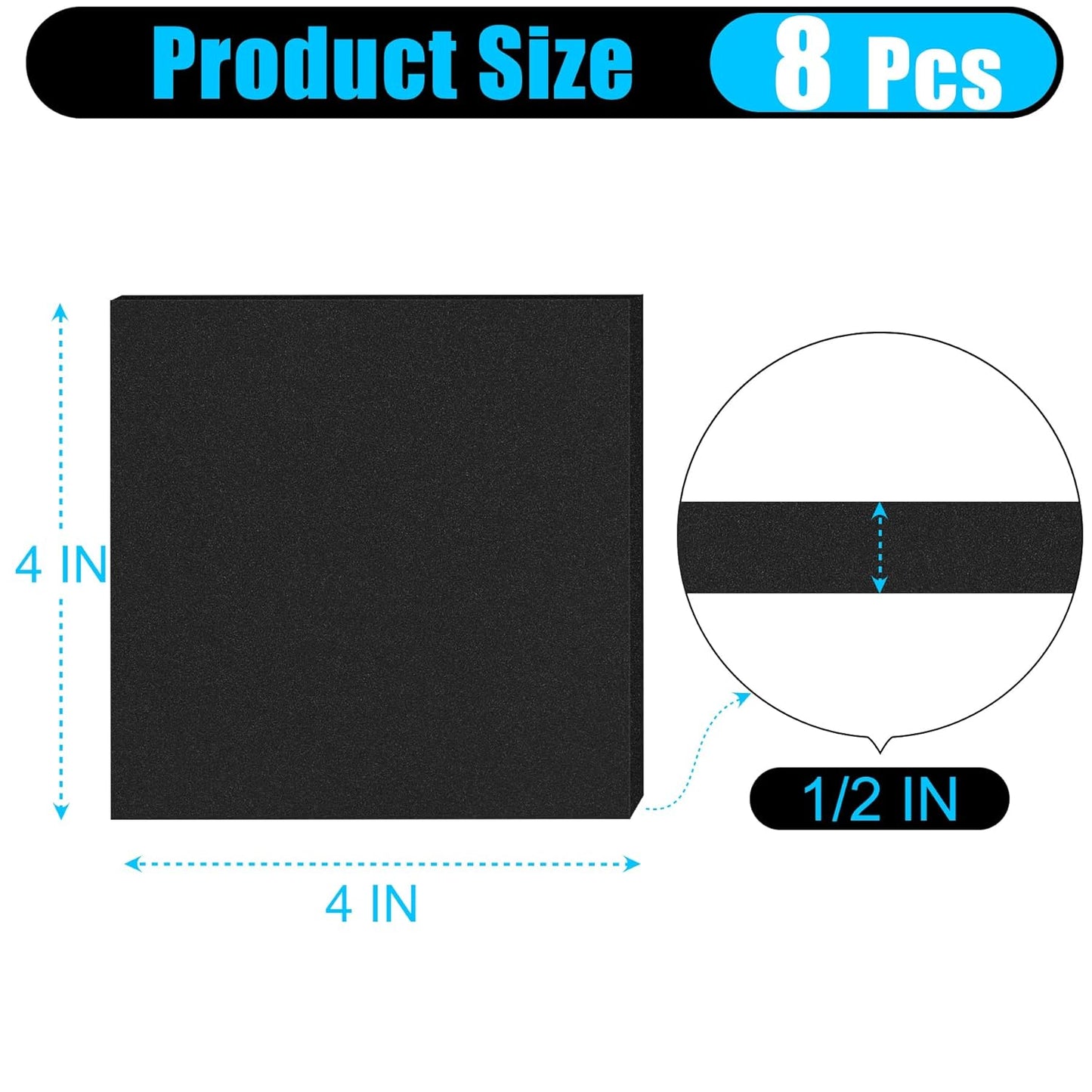 ToLanbbt 8 PCS Adhesive Foam Padding Sheets Closed Cell Neoprene Foam Sheet 1/2" Thick, 4" x 4" Self Stick Insulation Anti Vibration Pads Anti-Slip for Furniture, Cars, Speakers, DIY