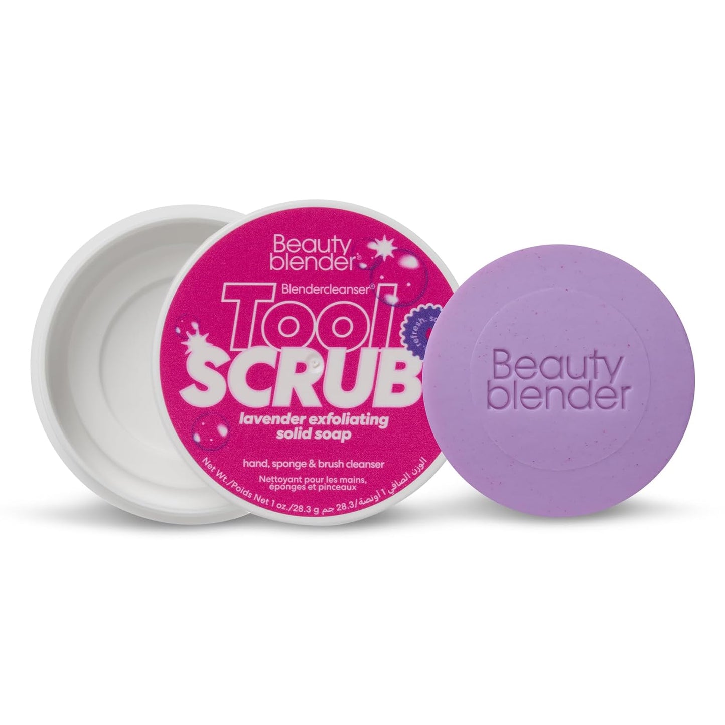 Beautyblender Blendercleanser Tool Scrub Solid Cleanser – Lavender Scented Makeup Sponge & Brush Cleansing Bar – Hand, Sponge, and Brush Cleanser, Removes Makeup & Buildup, Travel-Friendly, 1 oz