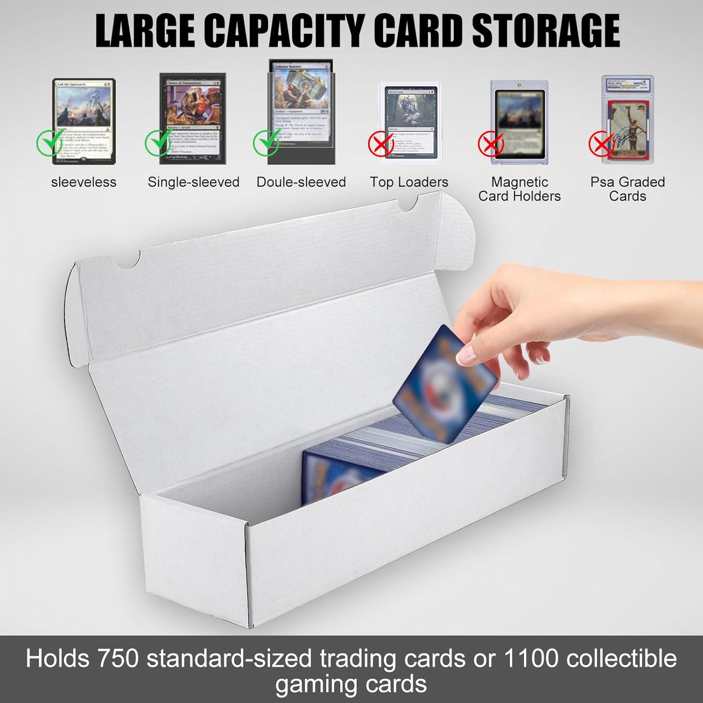 Trading Card Storage Box, 3-Pack 1100 Count White Corrugated Cardboard Bulk Sports Storage Box for TCG/Magic/Mtg Basketball Cards, Collectible Trading Cards