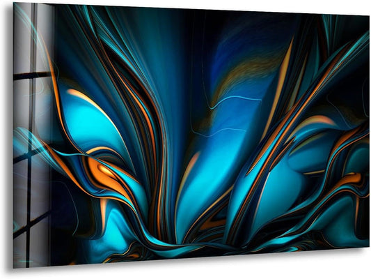 My Photostation.com 20Wx14H'' Orange & Blue Abstract Glass Wall ArtTempered Glass Printing Wall Decor Large Wall Art Wall Hangings