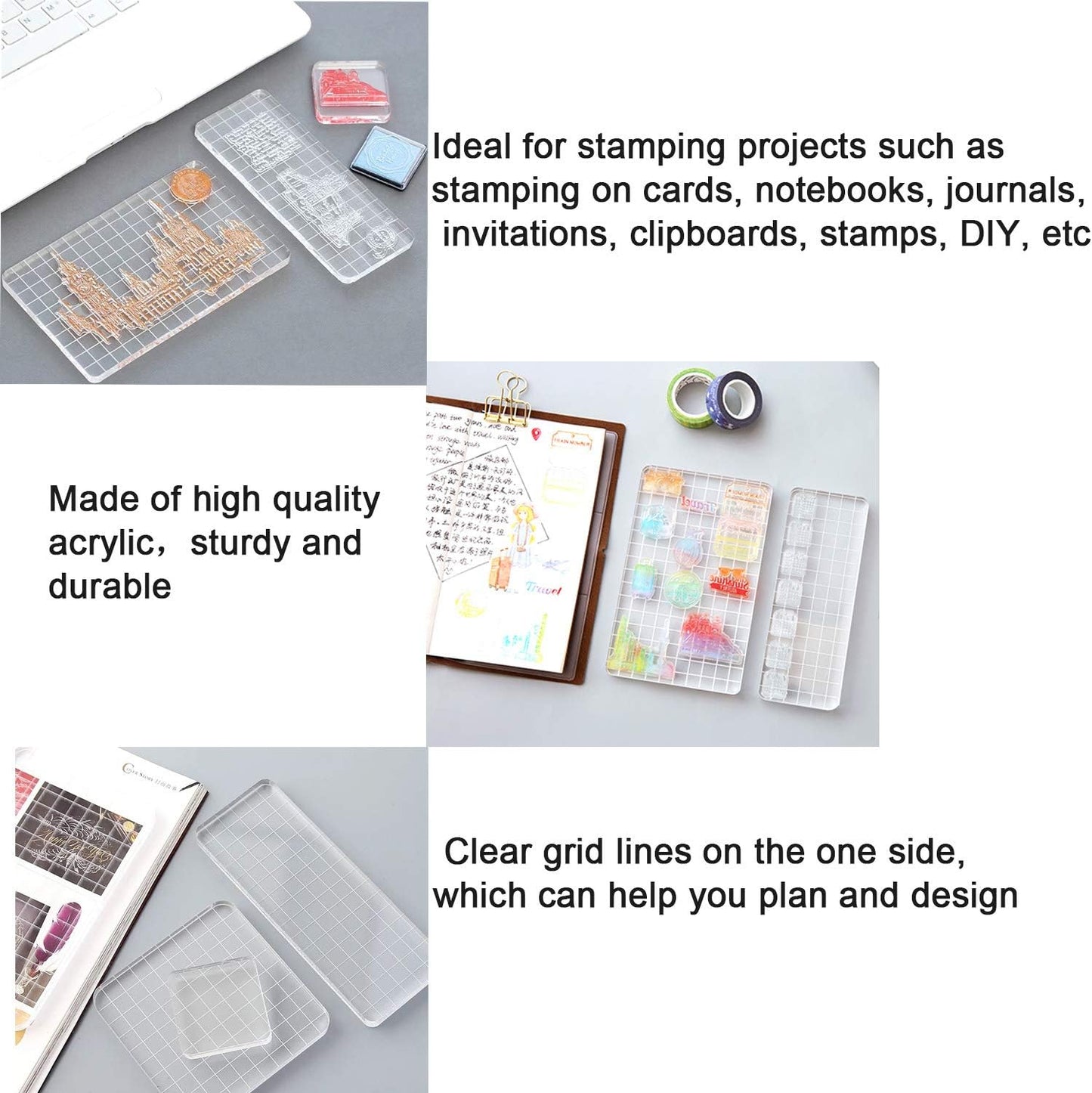 6 Pieces Stamp Blocks Acrylic Clear Stamping Blocks Tools with Grid Lines for Scrapbooking Crafts Making