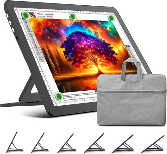 TOHETO Rechargeable A4 Light Board with Stand, Bag, Super Bright Magnetic Light Pad with Side Buttons, Wireless Light Box for Tracing and Drawing, Cordless Light Table for Diamond Painting, Sketching