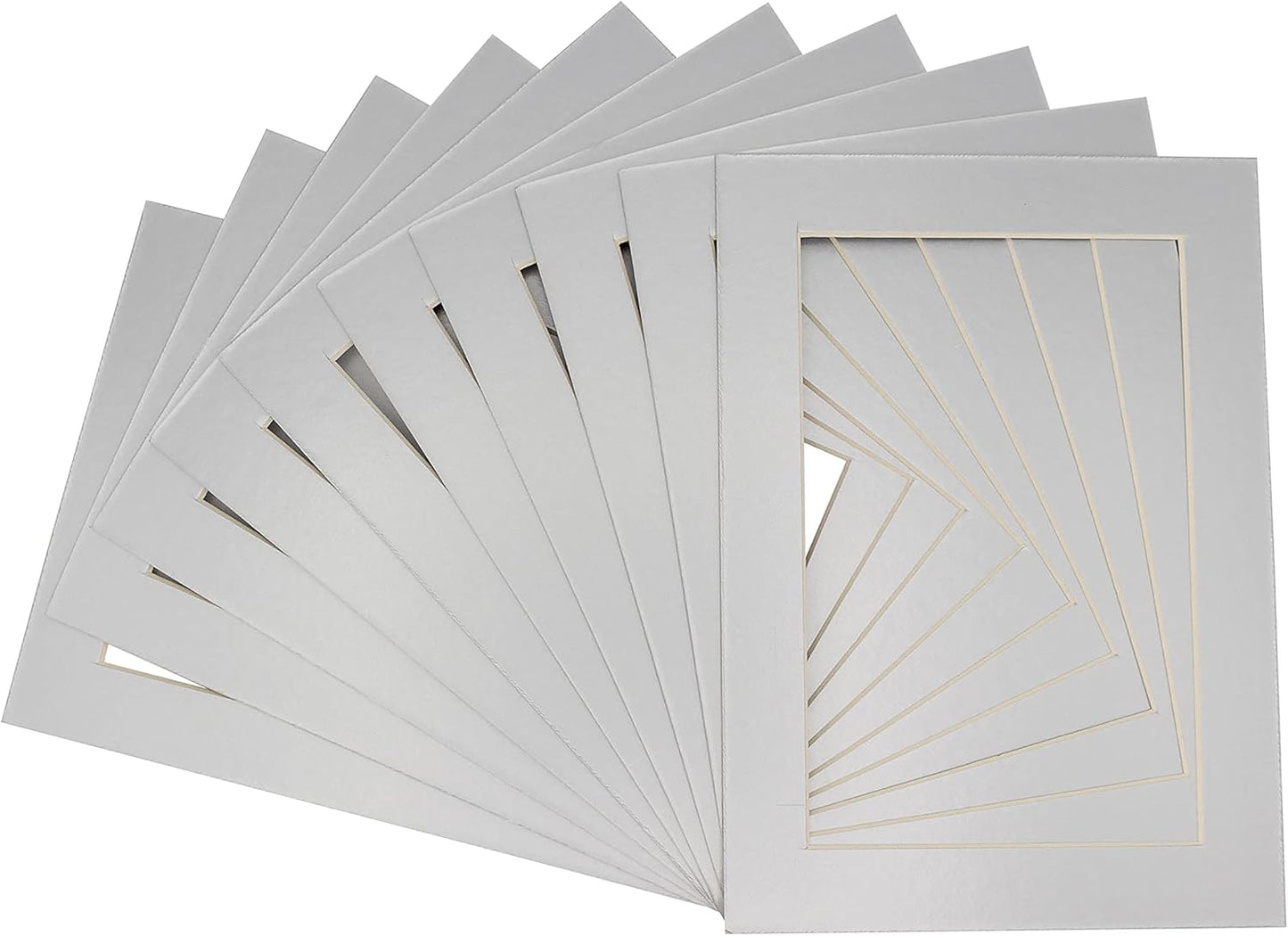 5.5x8.5 Mat for 8.5x11 Frame - Precut Mat Board Acid-Free Metallic Silver 5.5x8.5 Photo Matte for a 8.5x11 Picture Frame, Matboard for Family Photos, Show Kits, Art, Picture Framing, Pack of 100 Mats