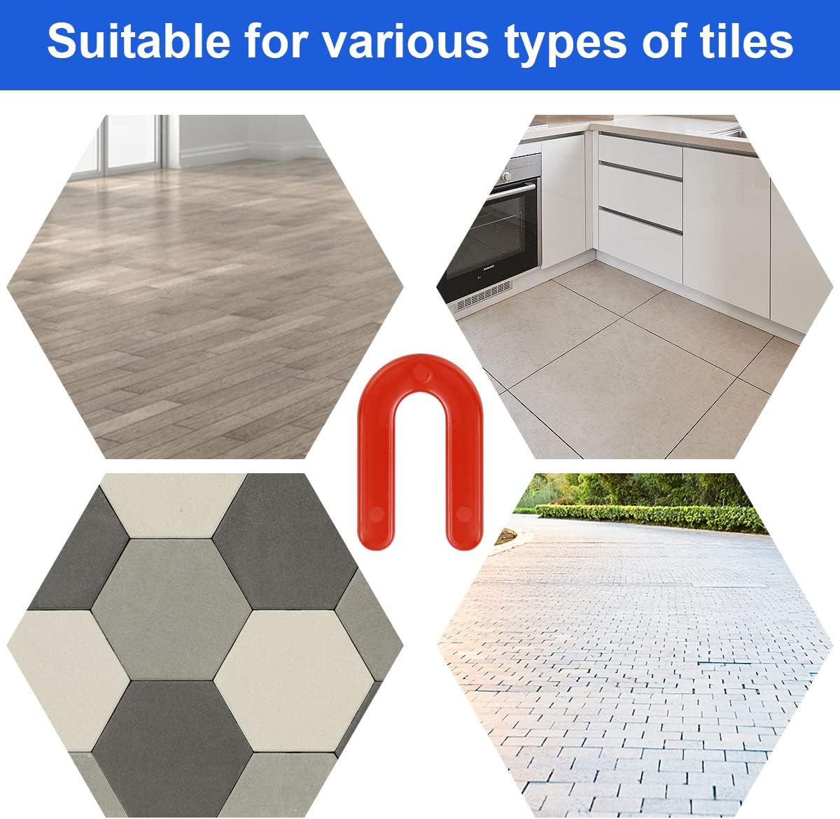 DGSL Tile Leveling System Tile Spacers 1/8 Inch, 300 pieces Horseshoe Shim U Shape Plastic Tile Leveling Clips for Various Types of Tile Leveling