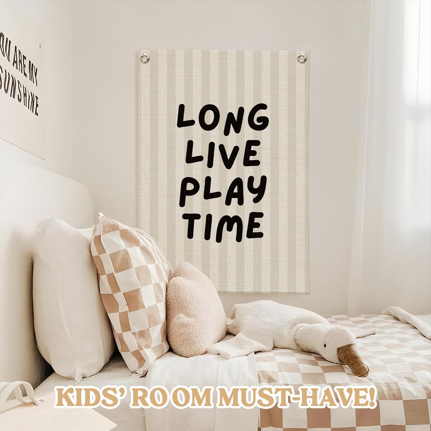 Toddler Boy Room Decor,Long Live Playtime Canvas Banner，Boy Nursery Decor Wall Hanging Banner Flag for Toddler Kids Room Nursery Playroom Bedroom 18x25 Inch