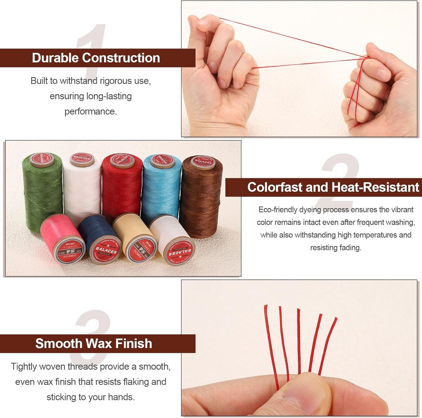 uxcell Flat Leather Sewing Waxed Thread, 270m / 295 Yards Polyester Wax String, 150D Wax Stitching Cord for Leather Crafts, Bookbinding, Bracelets Braided, Dark Gray