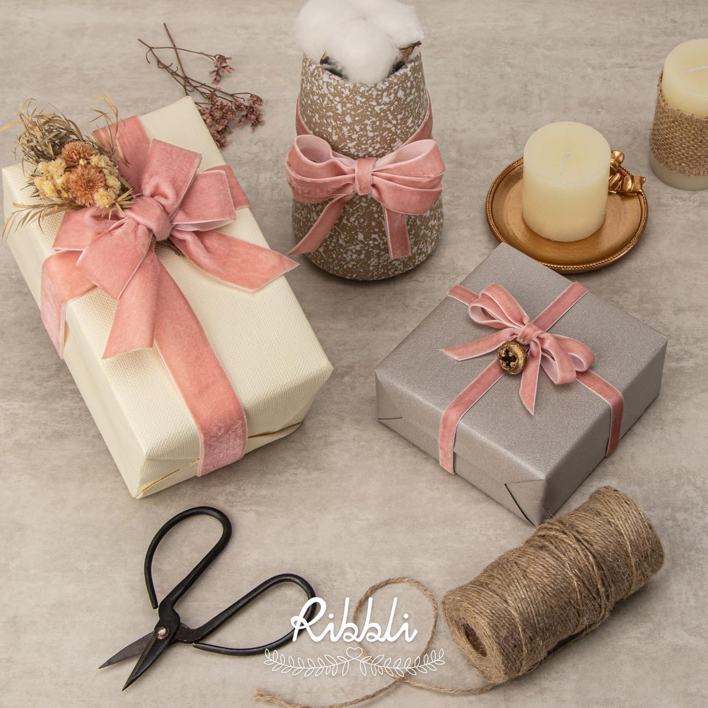 Ribbli Rose Gold Velvet Ribbon 3/8 Inches Continuous10 Yard Spool Dusty Pink Christmas Ribbon for Gift Wrapping Crafts Home Decor