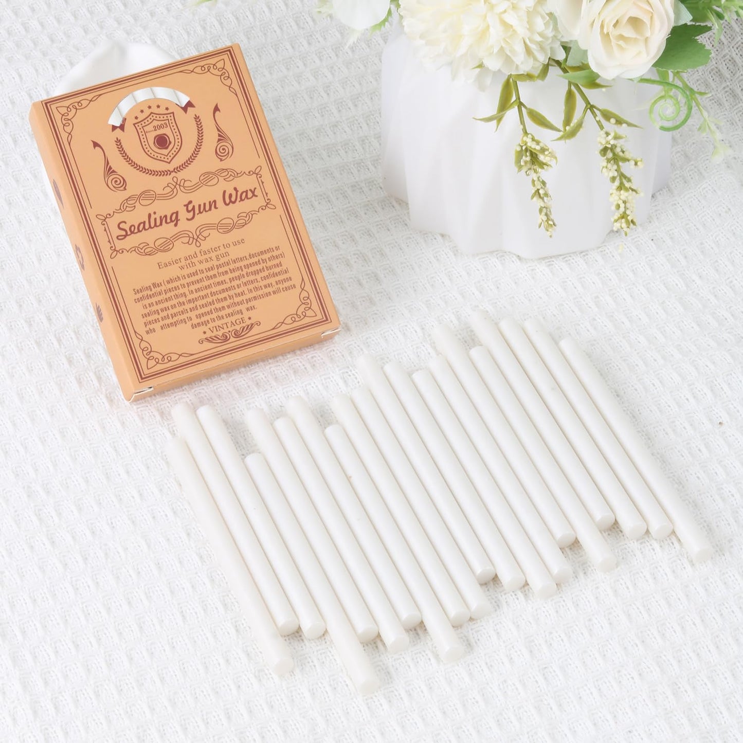 Pearl White Sealing Wax Sticks, WASOHLING 20Pcs Glue Gun Wax Seal Sticks for Wax Seal Stamp, White Wax Seals for Christmas Wedding Invitation Envelope Letter Seals, Craft Adhesive (Mini Size)
