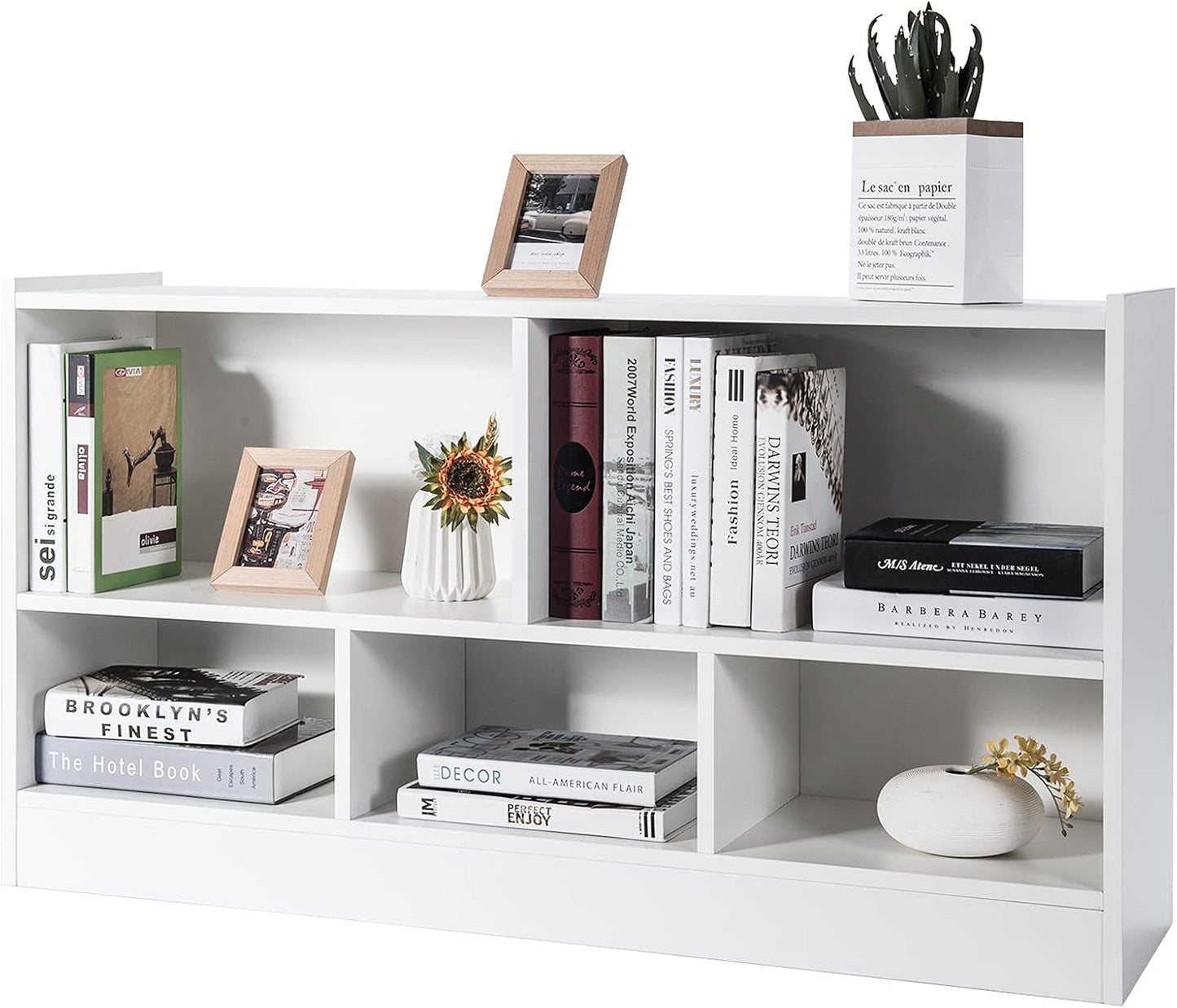 Tangkula 5 Cube Bookcase, 2 Tier Wooden Storage Open Bookshelf, Multipurpose Display Storage Cabinet for Living Room, Bedroom, Hallway, Kid's Playroom, Reading Nook (White)