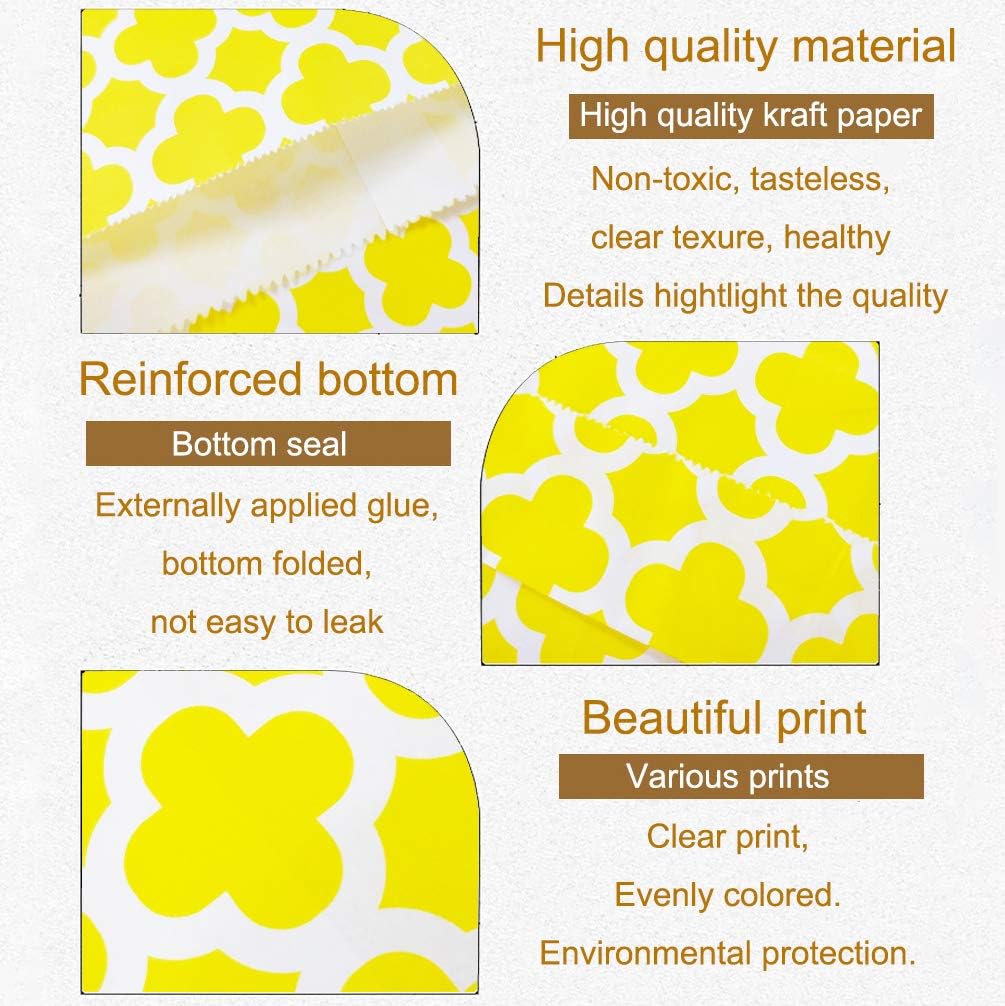 KEYYOOMY 100 Pcs Yellow Candy Buffet Bags Small Cookie Bags Polka Dot Paper Treat Bag for Wedding Birthday Party (5 inch x 7 inch)