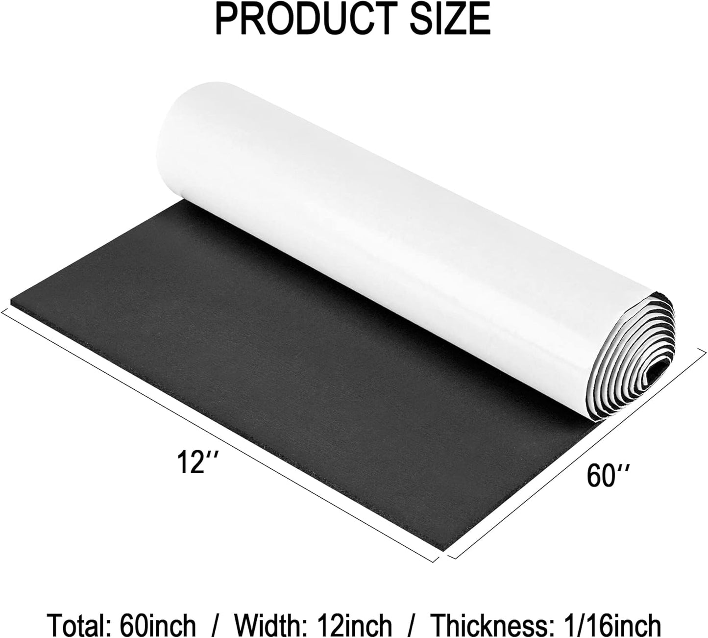 Neoprene Sponge Rubber Foam Sheets with Adhesive Backing, 12" x 60" x 1/16" Black Foam Roll Insulation Board Soundproof Neoprene Mat, Great for Cosplay Padding, DIY, Gaskets, Costume, Crafts