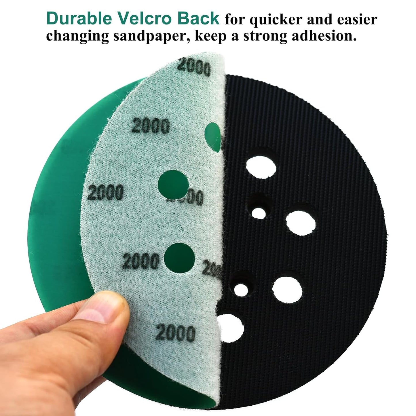 5-Inch 8-Hole Wet Dry Sanding Discs 2000 Grit, Polyester Film Backed Heavy-Duty Hook and Loop Sandpaper for Random Orbital Sander, 50-Pack