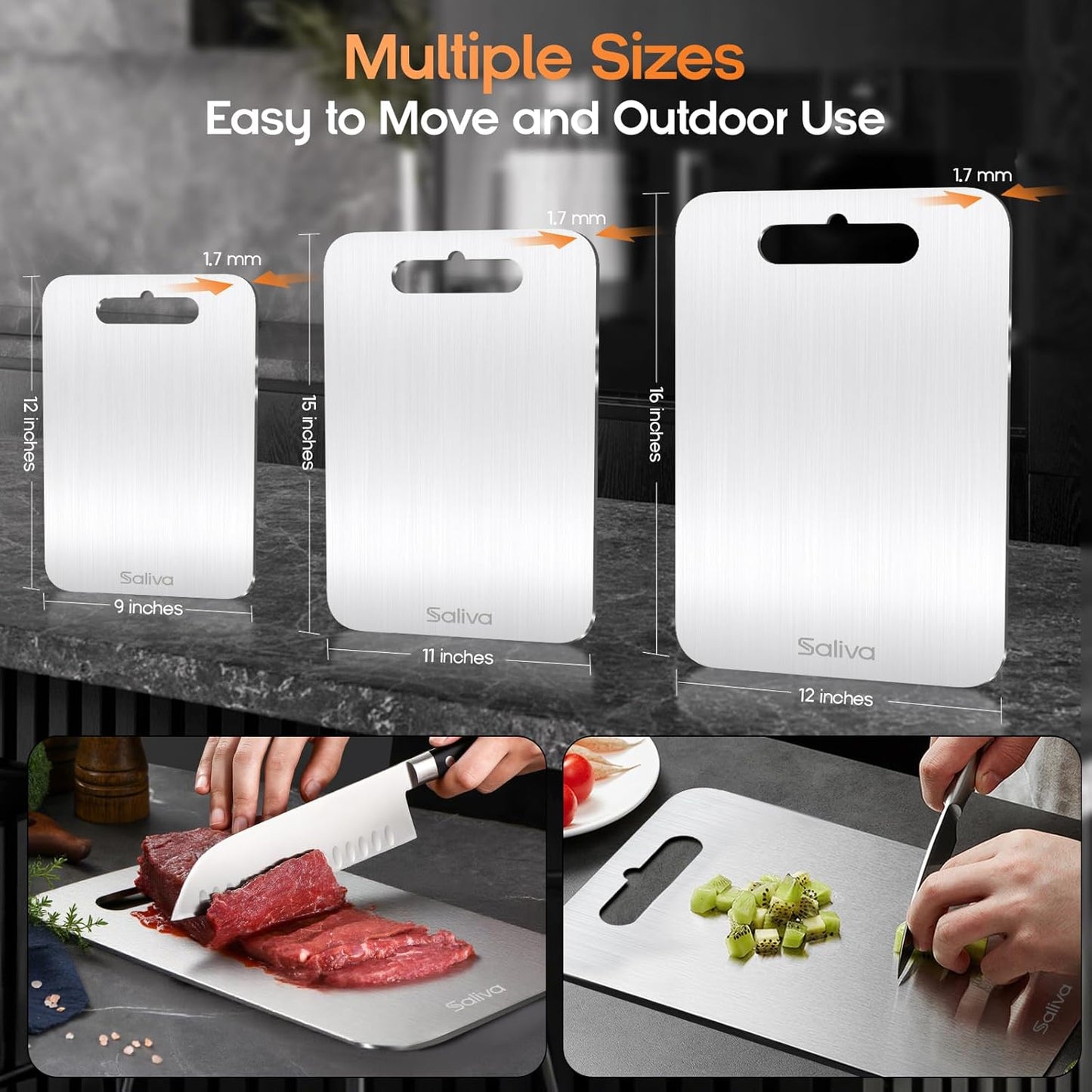 Saliva Titanium Cutting Boards for Kitchen, Cutting Board Double Sided Food Grade, Dishwasher Safe, No Blunt Knife, Chopping Boards with Handle for Meat, Fruit & Vegetable (12x9in)
