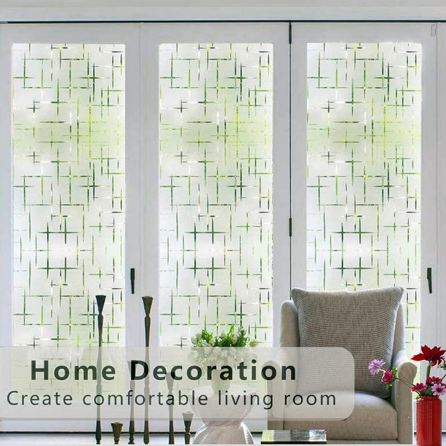 Finnez Frosted Window Film Non-Adhesive, Frosting Privacy Film for Glass Windows, Self Static-Cling Decorative Window Cling for Home Office UV Protection Cross Pattern, 29.5 x 157.4 inches