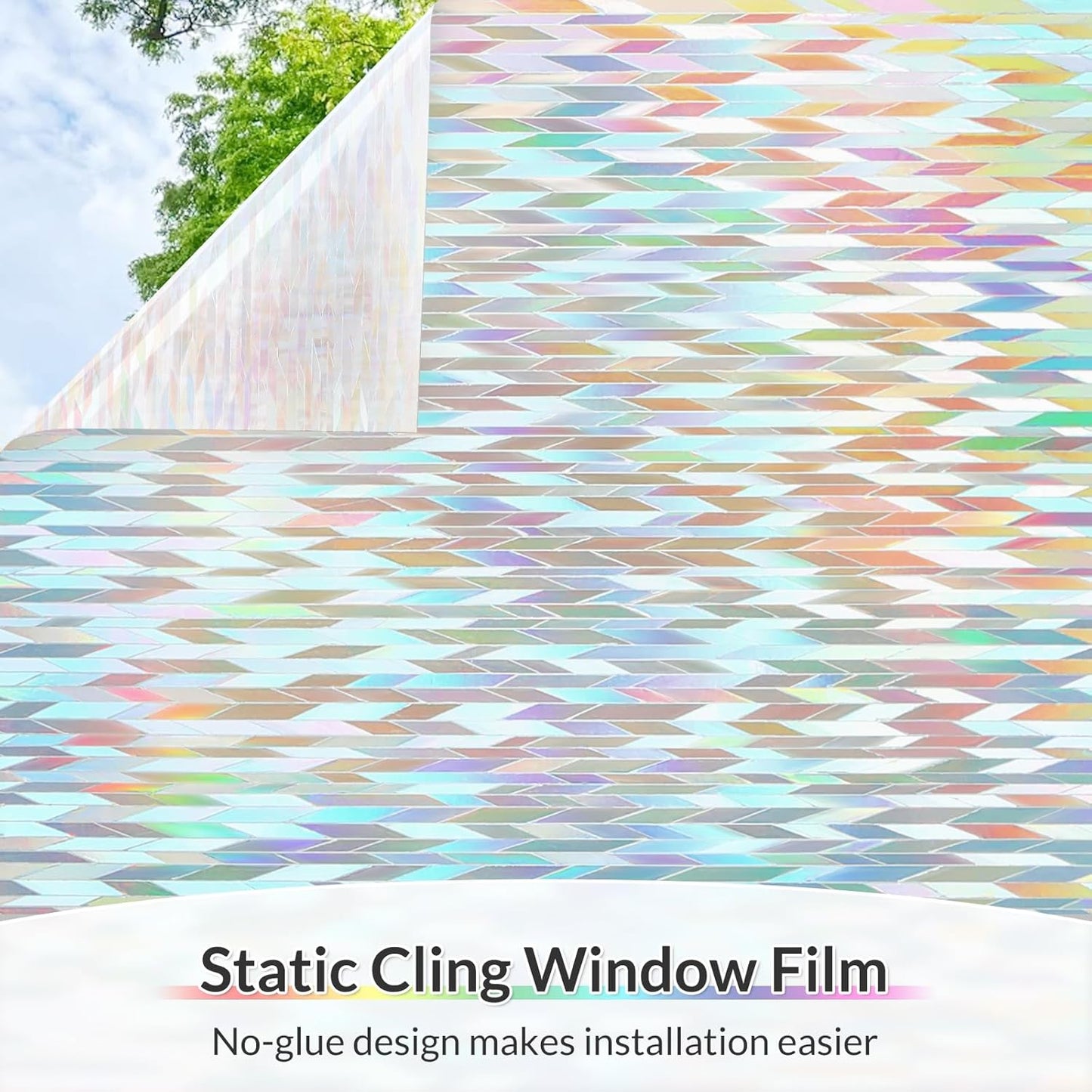 rabbitgoo Window Privacy Film with Installation Tools, Stained Glass Window Film Rainbow Prism Decorative Glass Clings for Home Decor, Static Cling Covering Sun Blocking, 35.4" x 78.7"