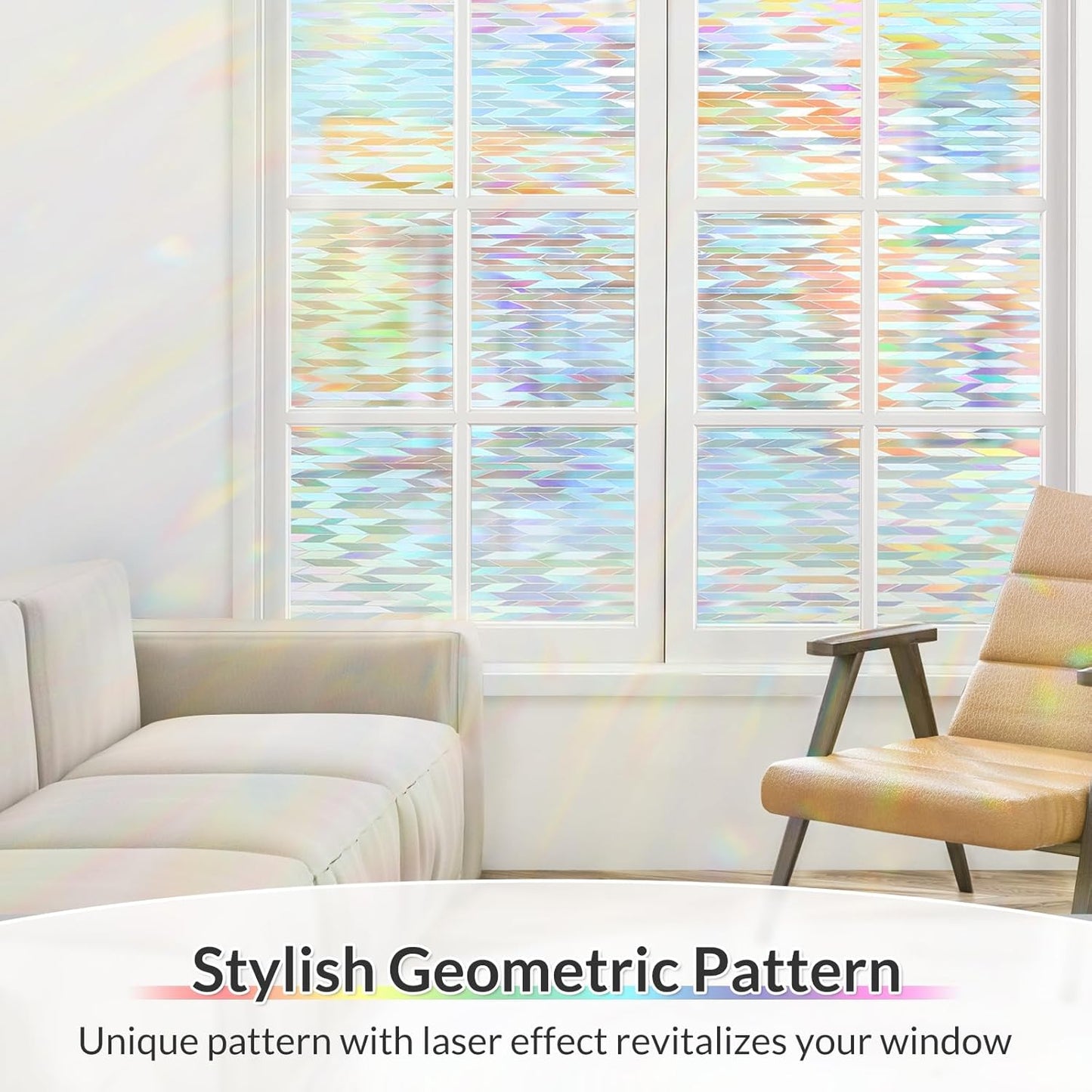 rabbitgoo Window Privacy Film with Installation Tools, Stained Glass Window Film Rainbow Prism Decorative Glass Clings for Home Decor, Static Cling Covering Sun Blocking, 35.4" x 78.7"