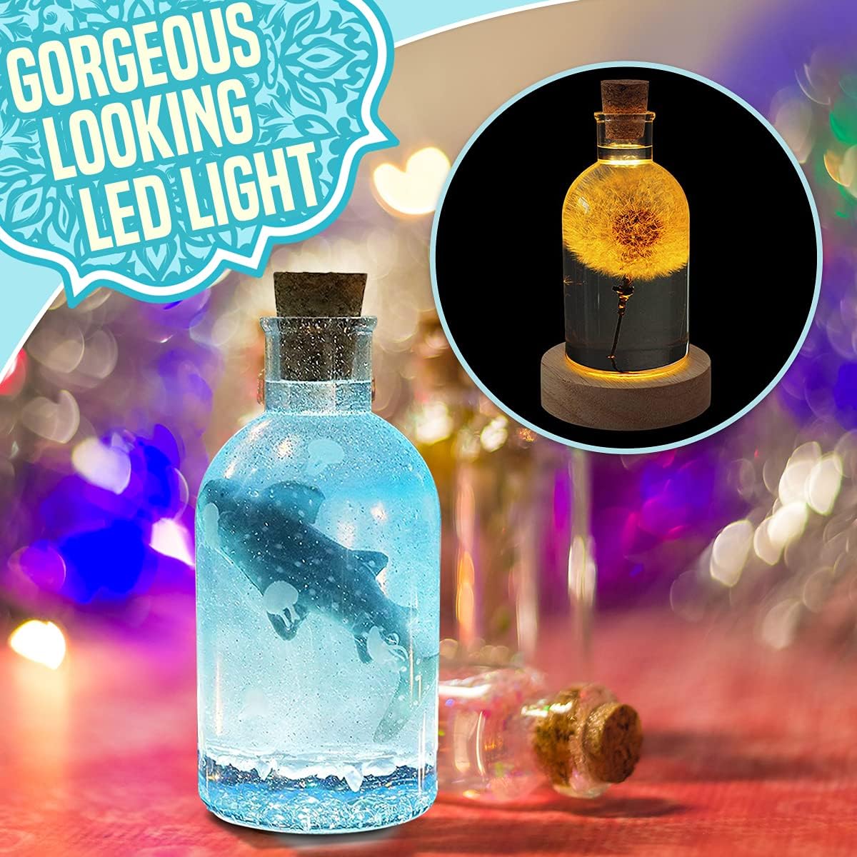 Zoncolor Bottle Resin Molds Silicone Kit - Night LED Light Lamp Bulb Art Craft Accessories Supplies and Tools DIY Unique Clear Bottle Shape Epoxy Molds and Stopper Cool Home Office Kitchen Decoration