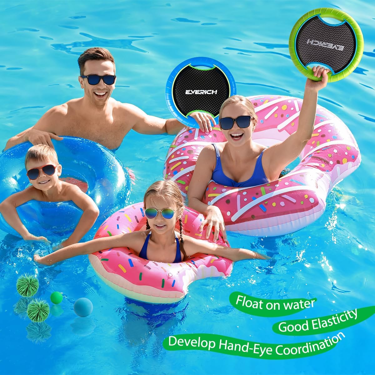 EVERICH TOY Trampoline Paddle Ball Set with 2 Bouncy Paddles & 4 Balls - Soft Foam Design for Kids Play Indoor Outdoor Beach Backyard Lawn - Great Gift Idea for Boys & Girls