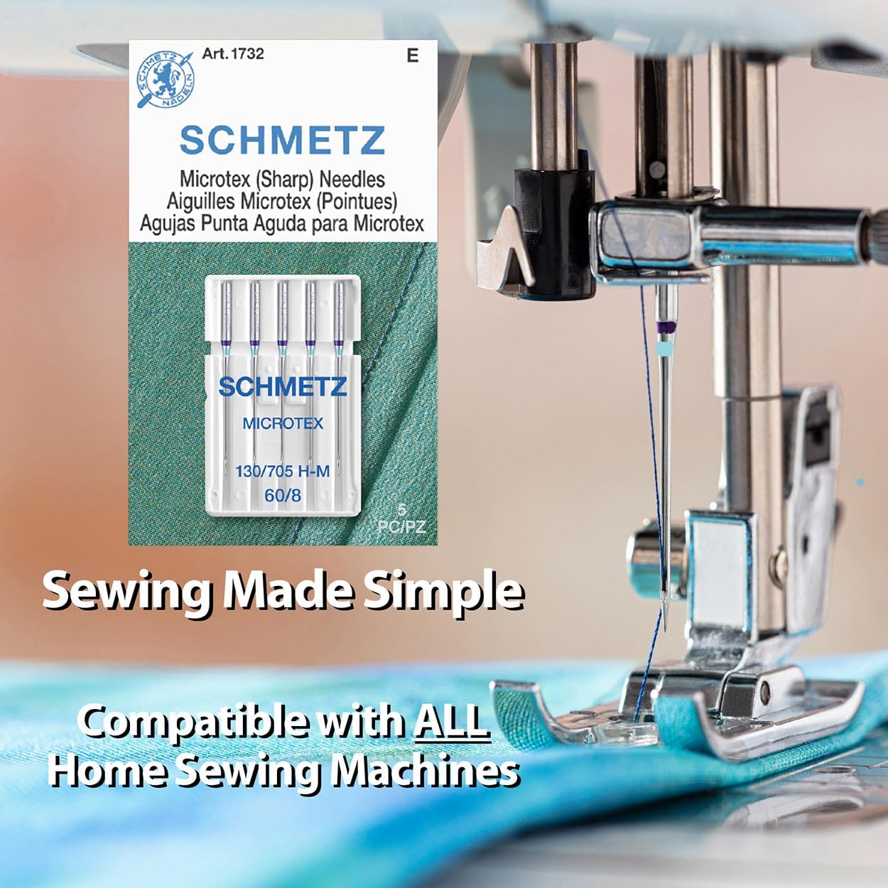 SCHMETZ Microtex Sharp Sewing Machine Needles - Quilting & Topstitching Supplies, Size 60/8, 5-Needle Card, Pack of 10