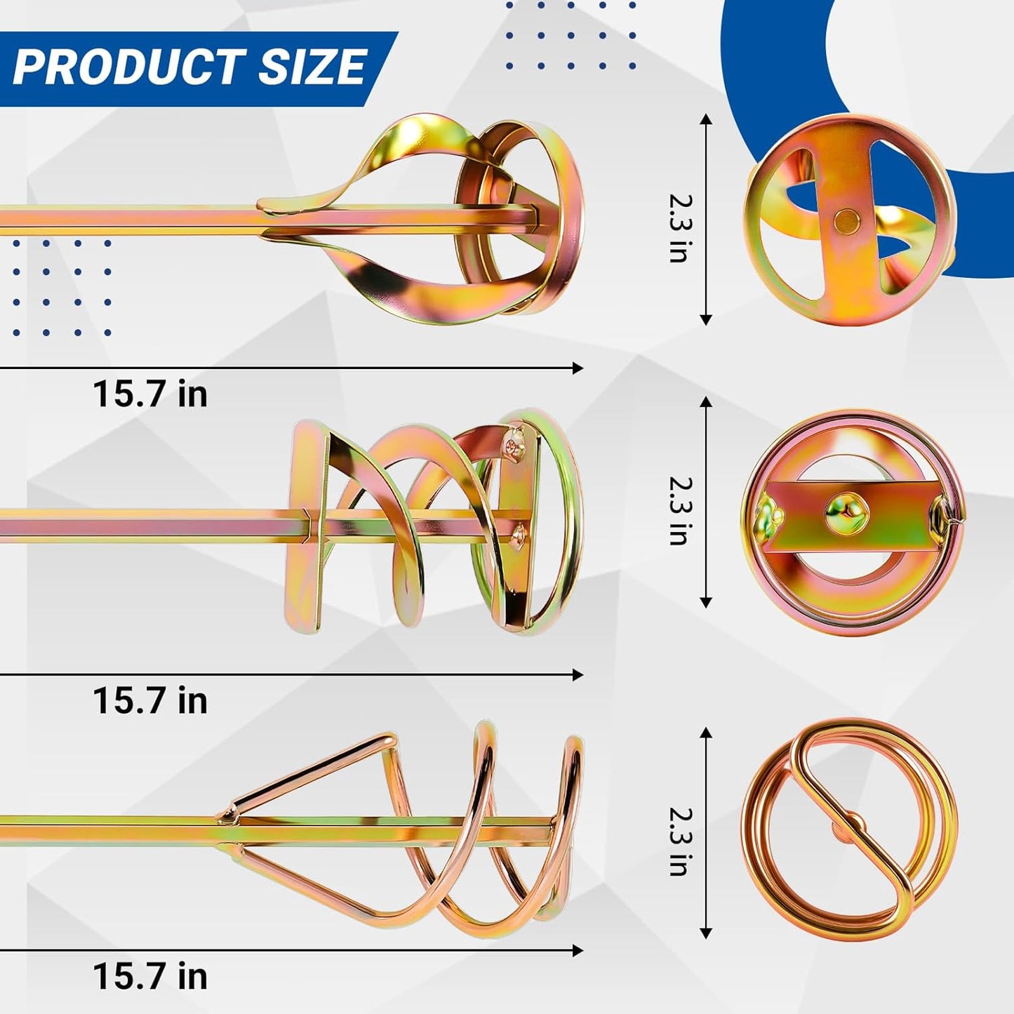 Set of 3 Paint Mixer for Drill Epoxy Resin, Mud, Cement Blades, Paint Stirrer, 15.7" Mixing Paddles and 2.3" Mixing Impeller(Gold)