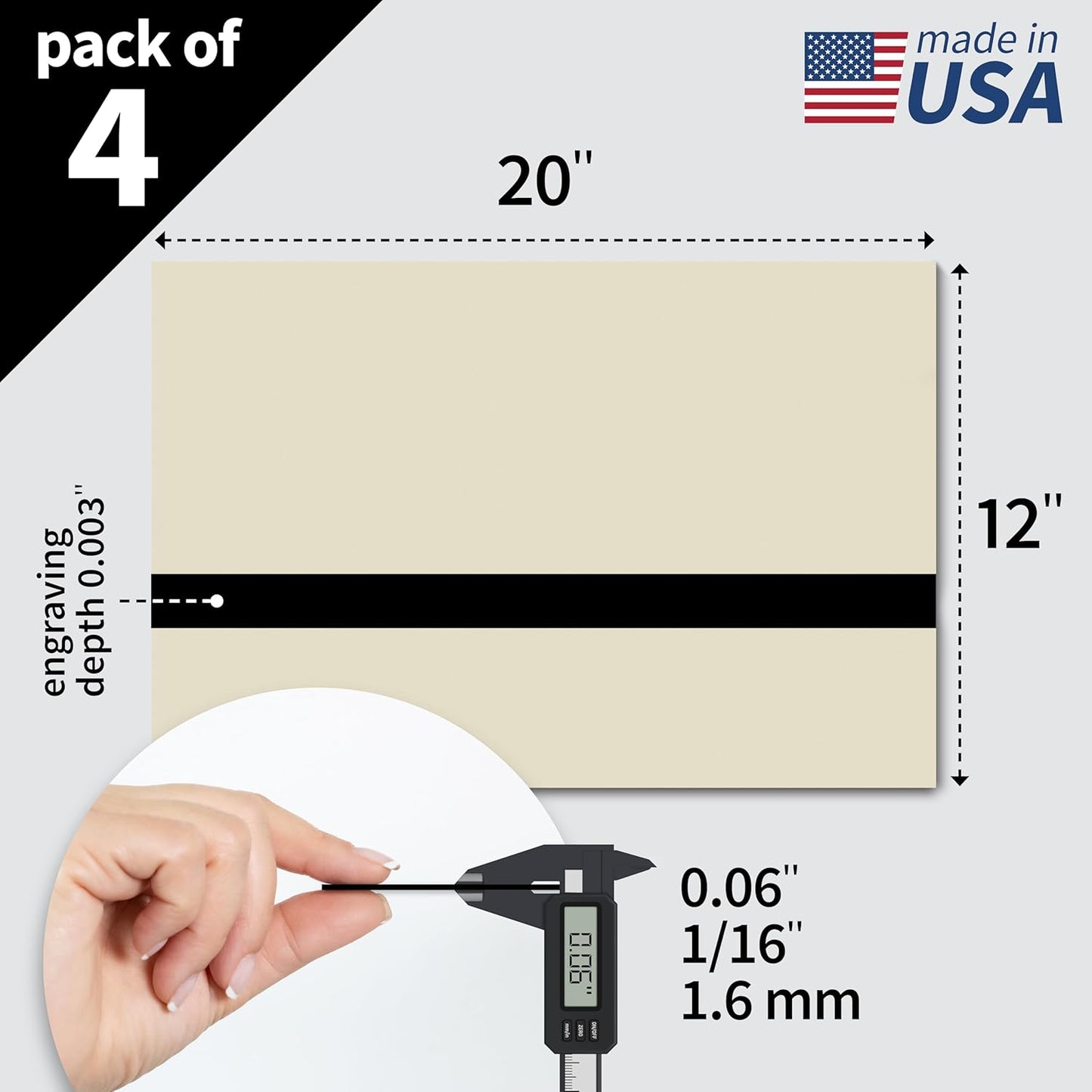 Trotec TroLase | 12"x20"x1/16", 4 Pcs | Almond/Black | 2 Ply | Modified Acrylic | Laser Engraving Double Color Plastic Sheet | Engraving Blanks for Laser, Saw, Guillotine | Made in USA