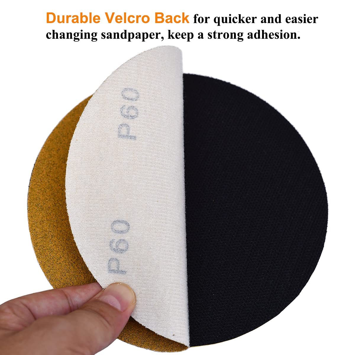 6-Inch No-Hole Hook and Loop Sanding Discs 60-Grit, Random Orbital Sandpaper for Automotive and Woodworking, 100-Pack