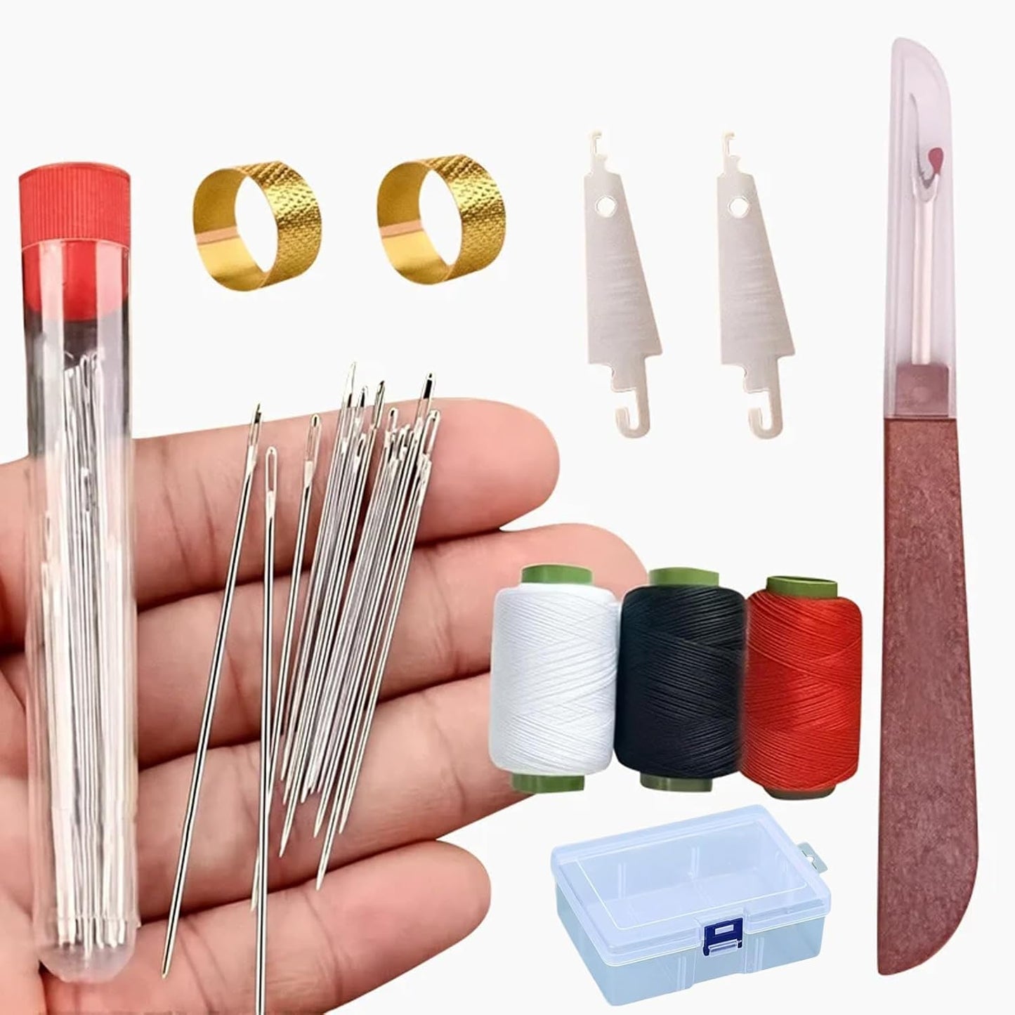 Big Eye Steel Sewing Needles Kit, 2025 New Stainless Steel Sewing Needle for Hand Sewing, 34PCS Big Eye Steel Needles Set - Long & Thin Handmade Quilting & Sewing Needles Kit for DIY Sewing (34pcs)