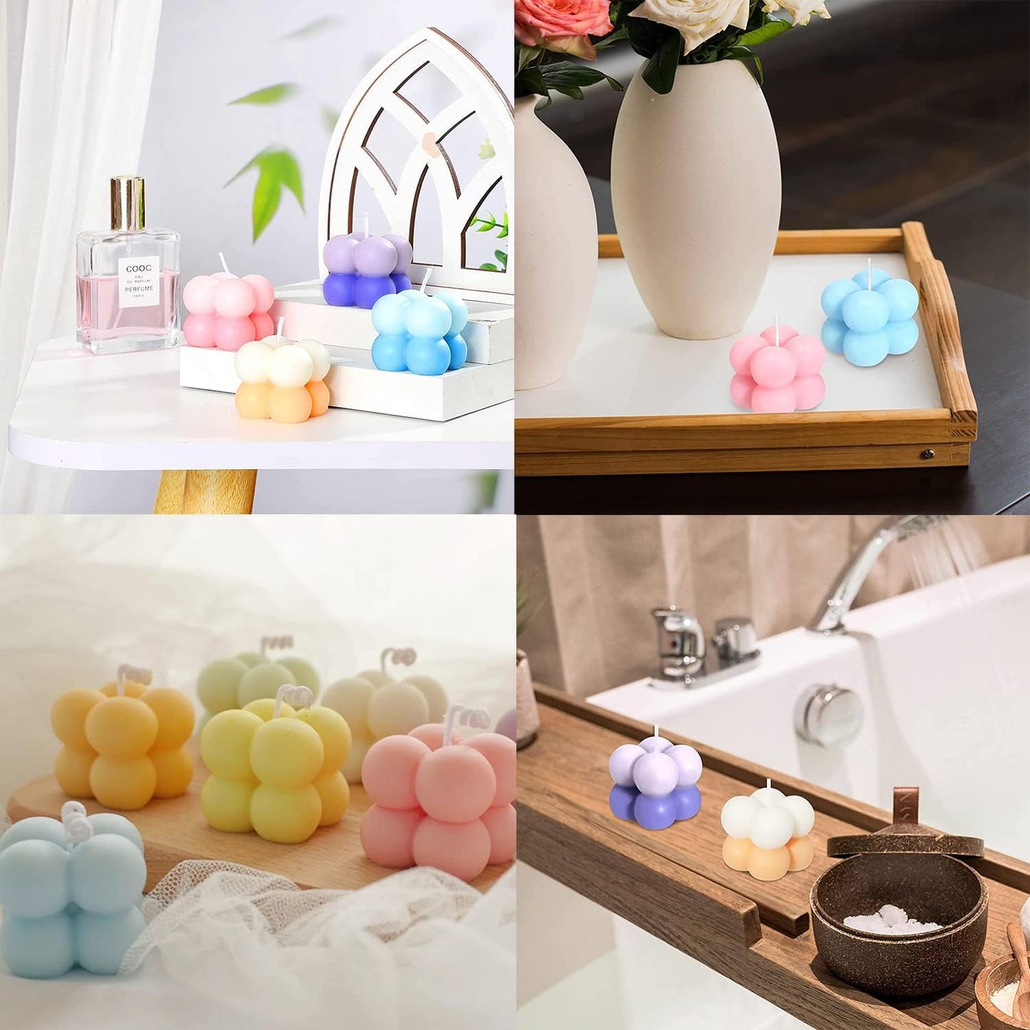 Konrisa 3D Bubble Candle Molds, 15 Cavity Cube Silicone Molds for Candles Making Soy Wax, Bubble Cake Molds for Baking Chocolate Dessert Cheesecake Mousse Cake Jelly Pudding