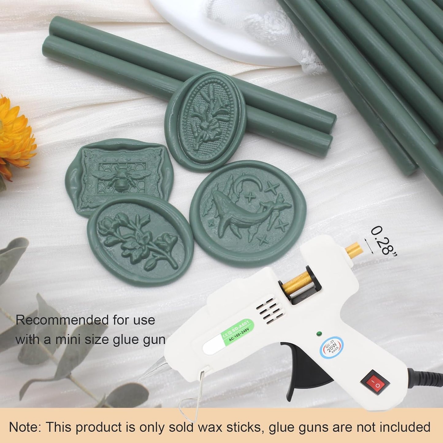 Olive Green Wax Seal Sticks 20pcs, Andotopee Glue Gun Wax Seal Sticks for Wax Seal Stamp, Premium Sealing Wax for Envelope Letter Seal Wedding Invation Craft Adhesive, Great Gift Ideas (Mini Size)