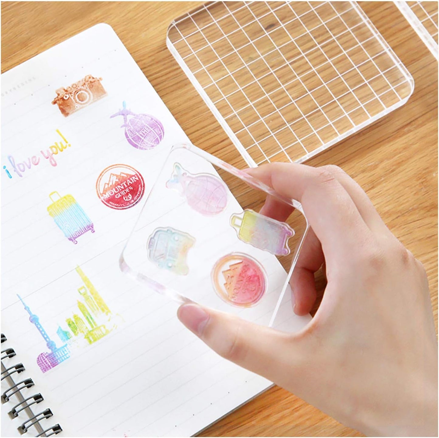 6 Pieces Stamp Blocks Acrylic Clear Stamping Blocks Tools with Grid Lines for Scrapbooking Crafts Making