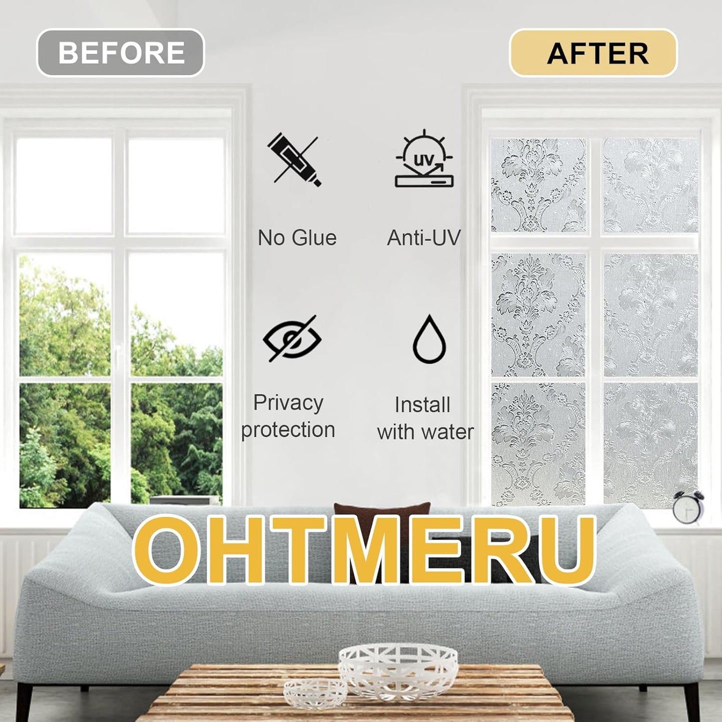 Window Privacy Film Decorative for Front Door, Bathroom Static Cling Stained Glass Sticker Opaque Heat Control UV Blocking Non-Adhesive for Home Windows 23.6y x 78.7 inches Damask
