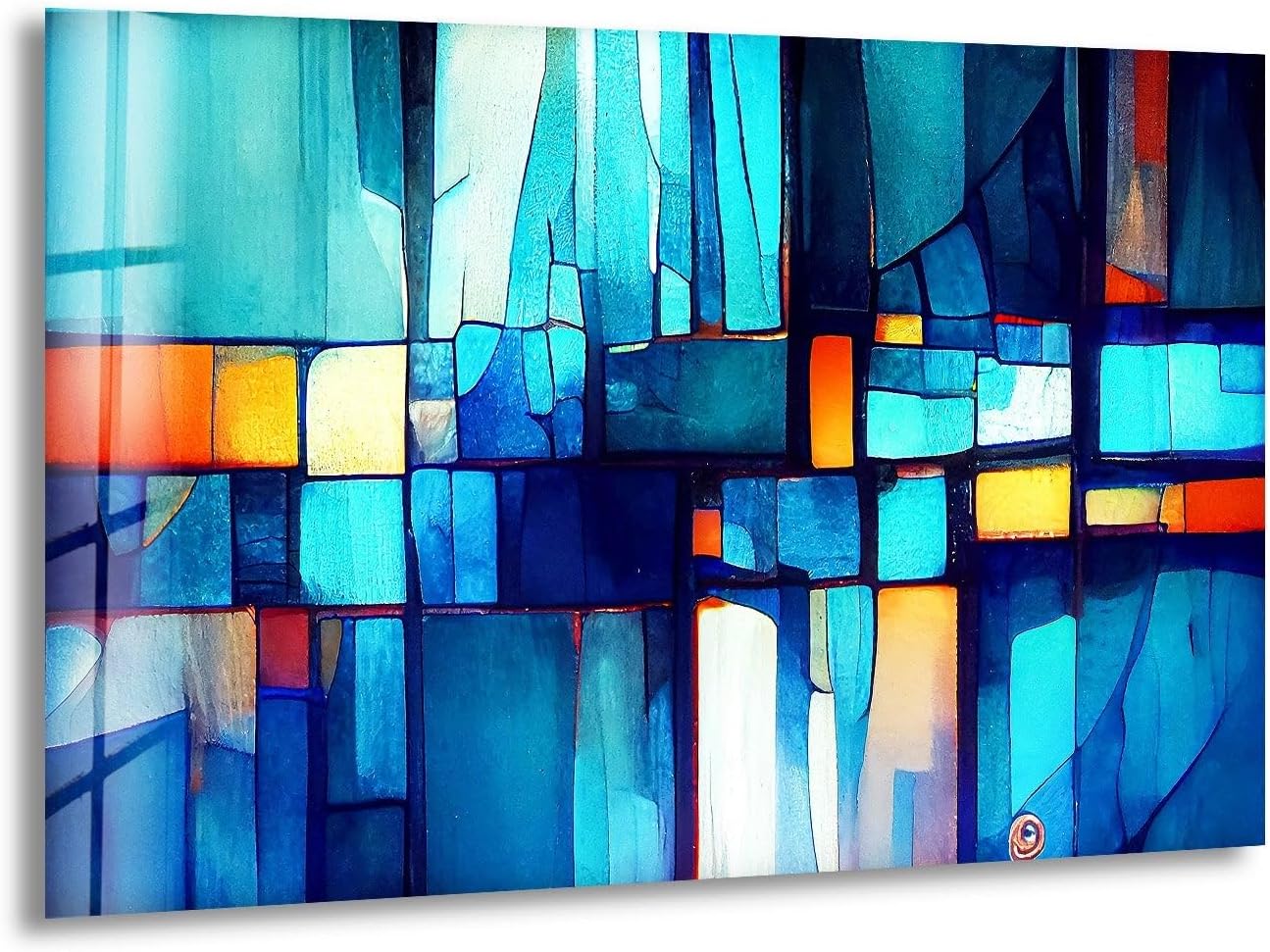 My Photostation.com 20Wx14H'' Blue Vibrant Stained Glass Wall ArtTempered Glass Printing Wall Decor Large Wall Art Wall Hangings
