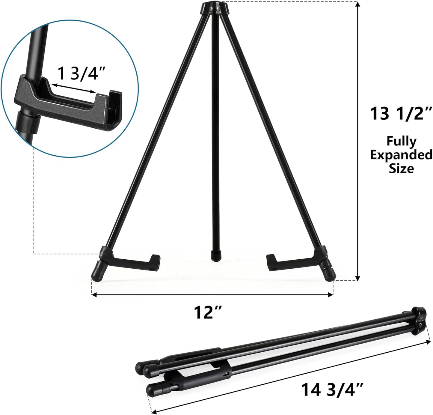 14" High Tabletop Instant Display Easel - Black Steel Small Tripod Easel Stand with Adjustable Holders for Pictures, Paintings, Posters and Store Signs(2 Pack)