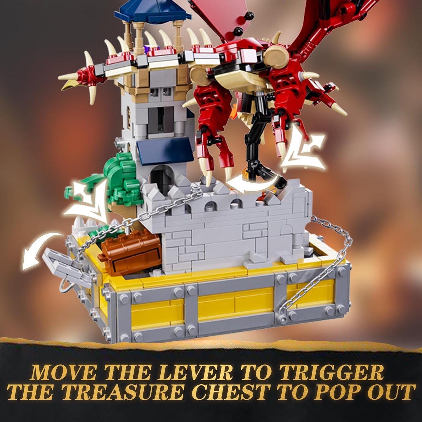 WINNER SPACE Medieval Dragons Castle Building Sets, Guarding Dice Tower Kits, Red Dragon Medieval Castle Sets Toys for Ages 8-13, Dragon Model Decor, Idea Gifts for Boys, Kids, Adult Fans (927 Pcs)