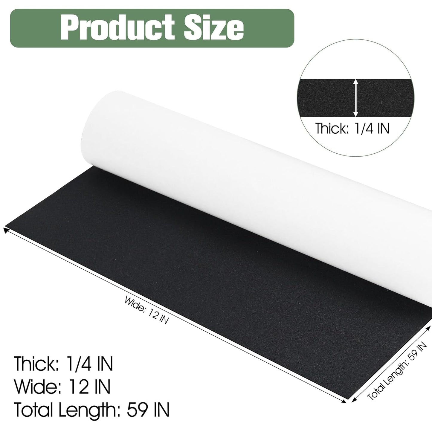 Tolanbbt Sponge Neoprene Foam Sheet with Adhesive - 1/4” Thick, 12” x 59” Closed Cell Foam Rubber Roll, Weatherproof Soundproof Padding for Automotive, Cabinet, Furniture, Crafts, DIY, Black