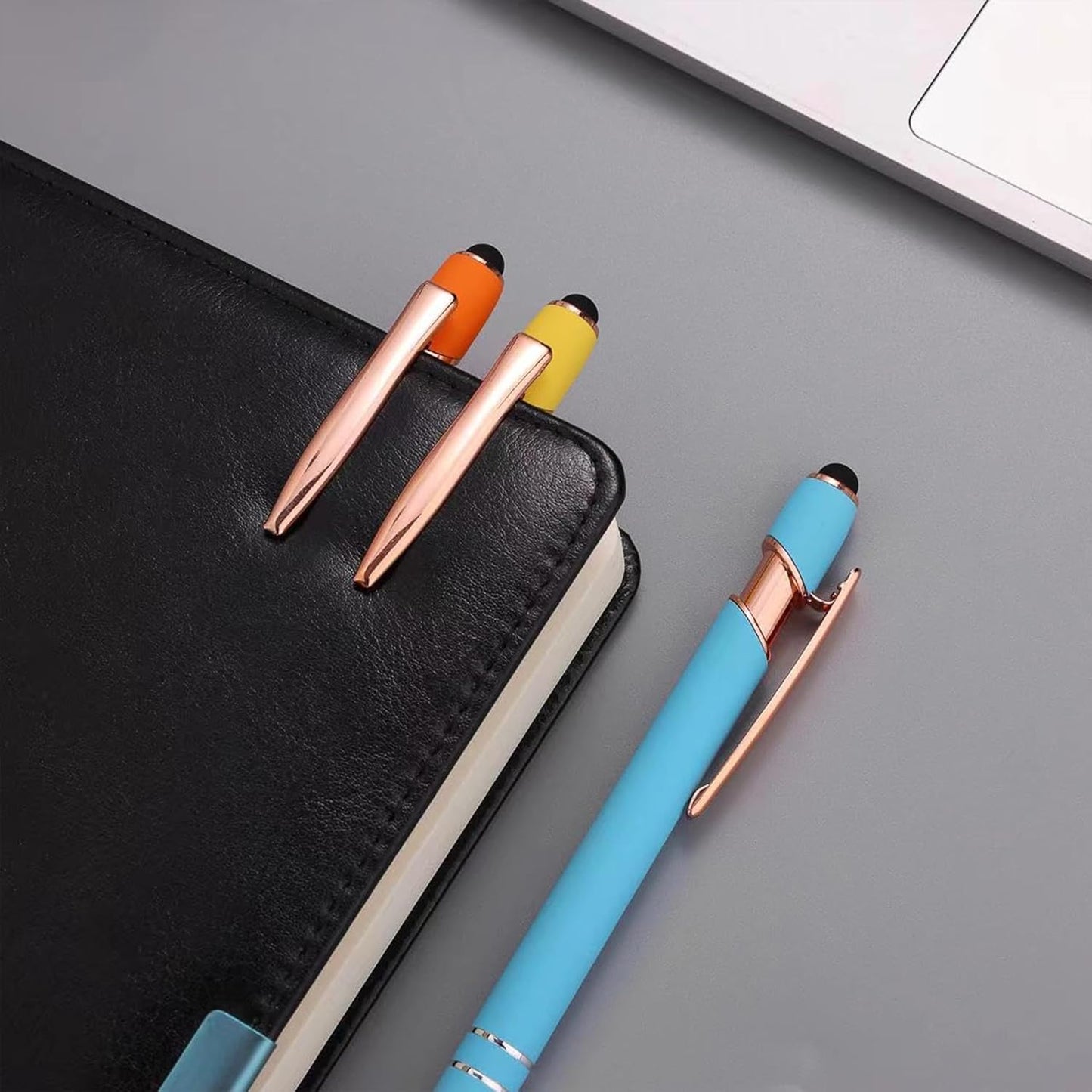 12 PCS 2 in 1 Stylus Ballpoint Pen with Stylus Tip, 1.0 mm Black Ink Metal Pen Stylus Pen for Touch Screens (Rose Gold & Mix3)