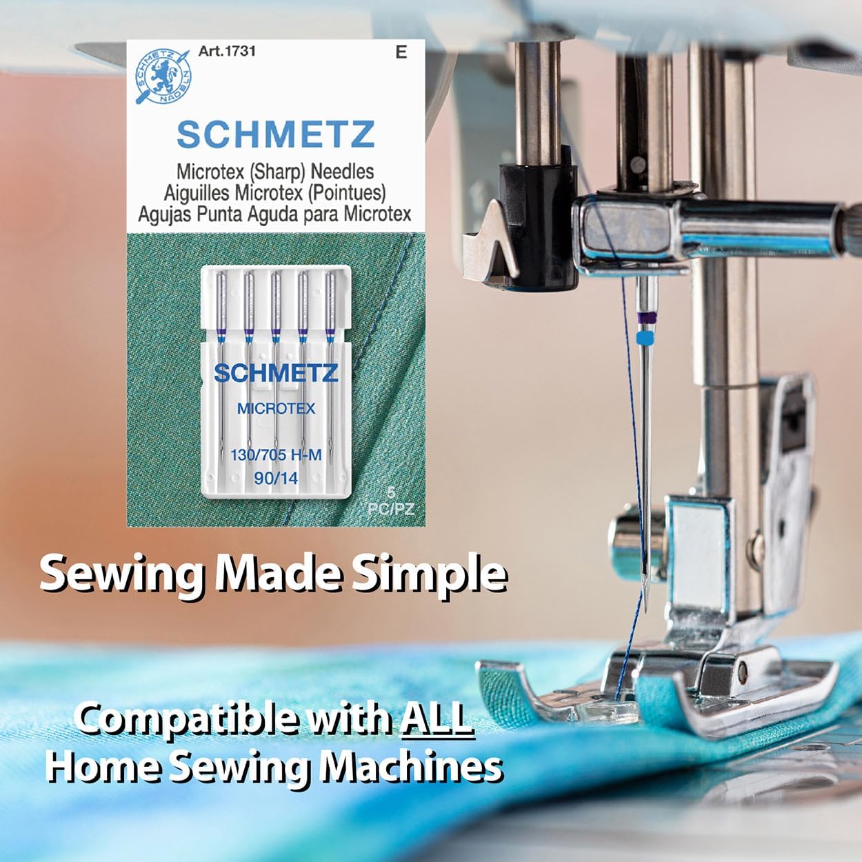 SCHMETZ Microtex Sharp Sewing Machine Needles - Quilting & Topstitching Supplies, Size 90/14, 5-Needle Card, Pack of 1