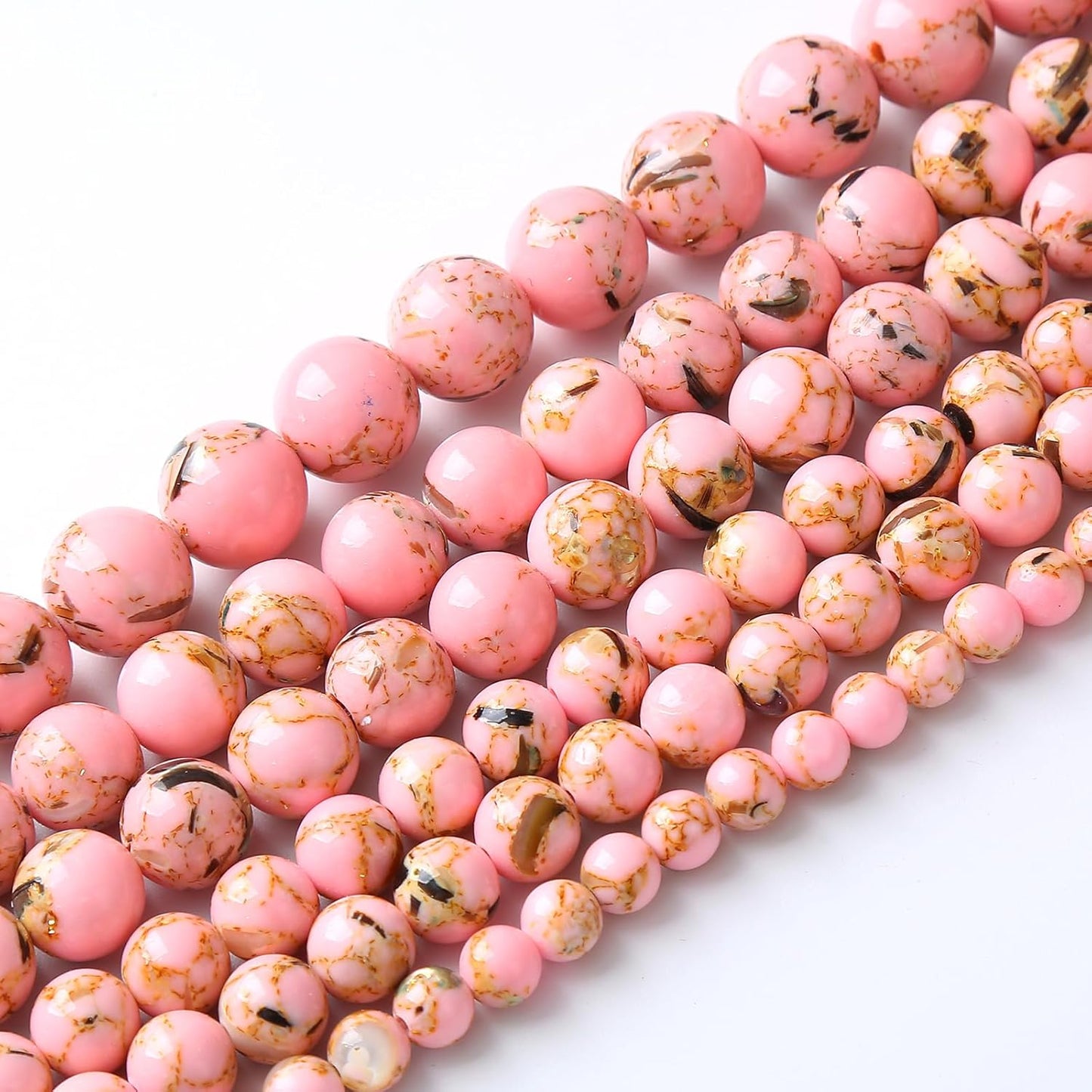 60PCS 6MM Natural Pink Shell Turquoise Beads for Jewelry Making with Mother-of-Pearl Round Loose Beads DIY Bracelet Accessories 15" (6mm, Pink Shell Turquoises)