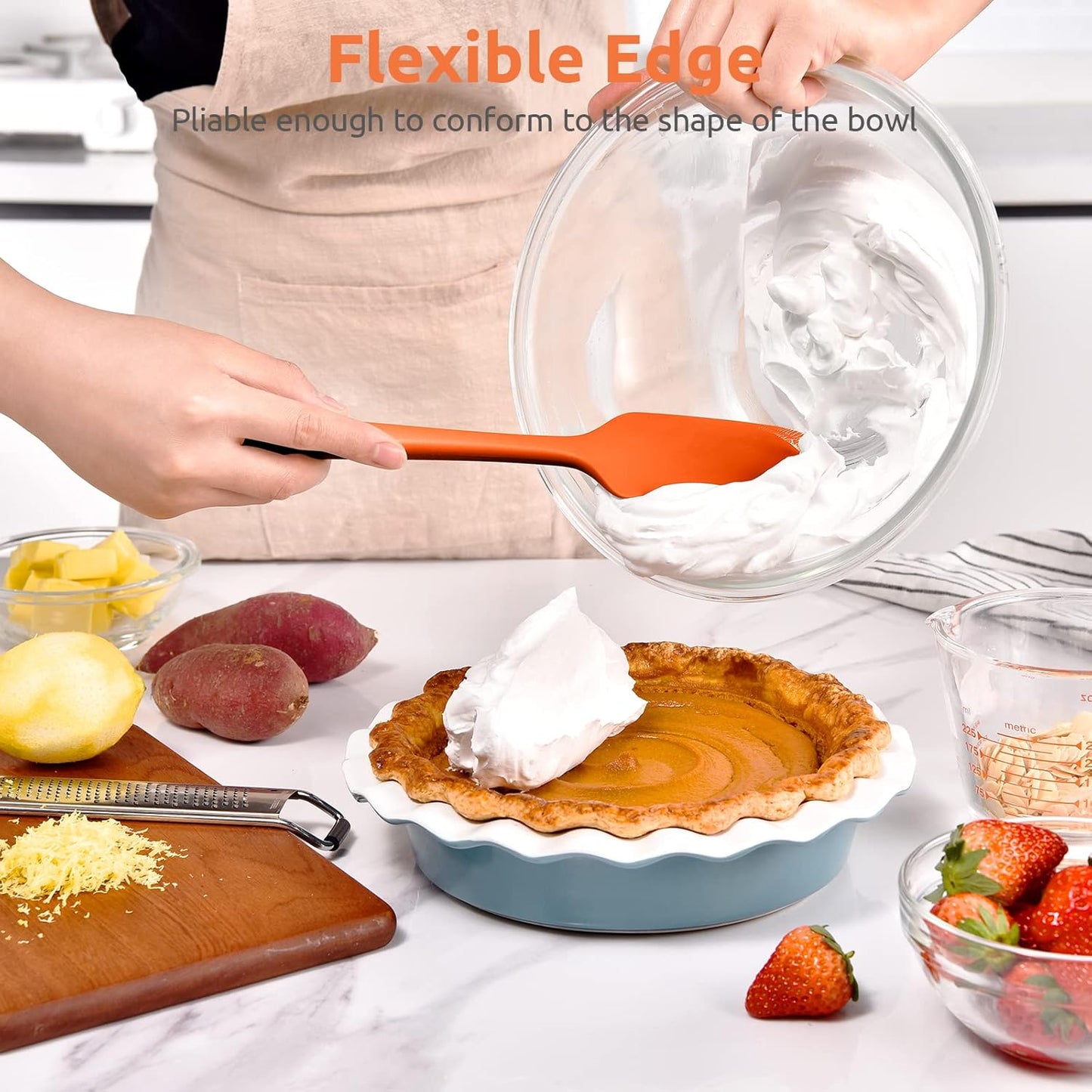 Heat Resistant Silicone Spatula Set: U-Taste 600ºF High Temp Seamless Food Grade Utensil, Flexible Rubber Silicon Kitchen Cooking Mixing Baking Scraper for Nonstick Cookware Set of 4 (Orange)