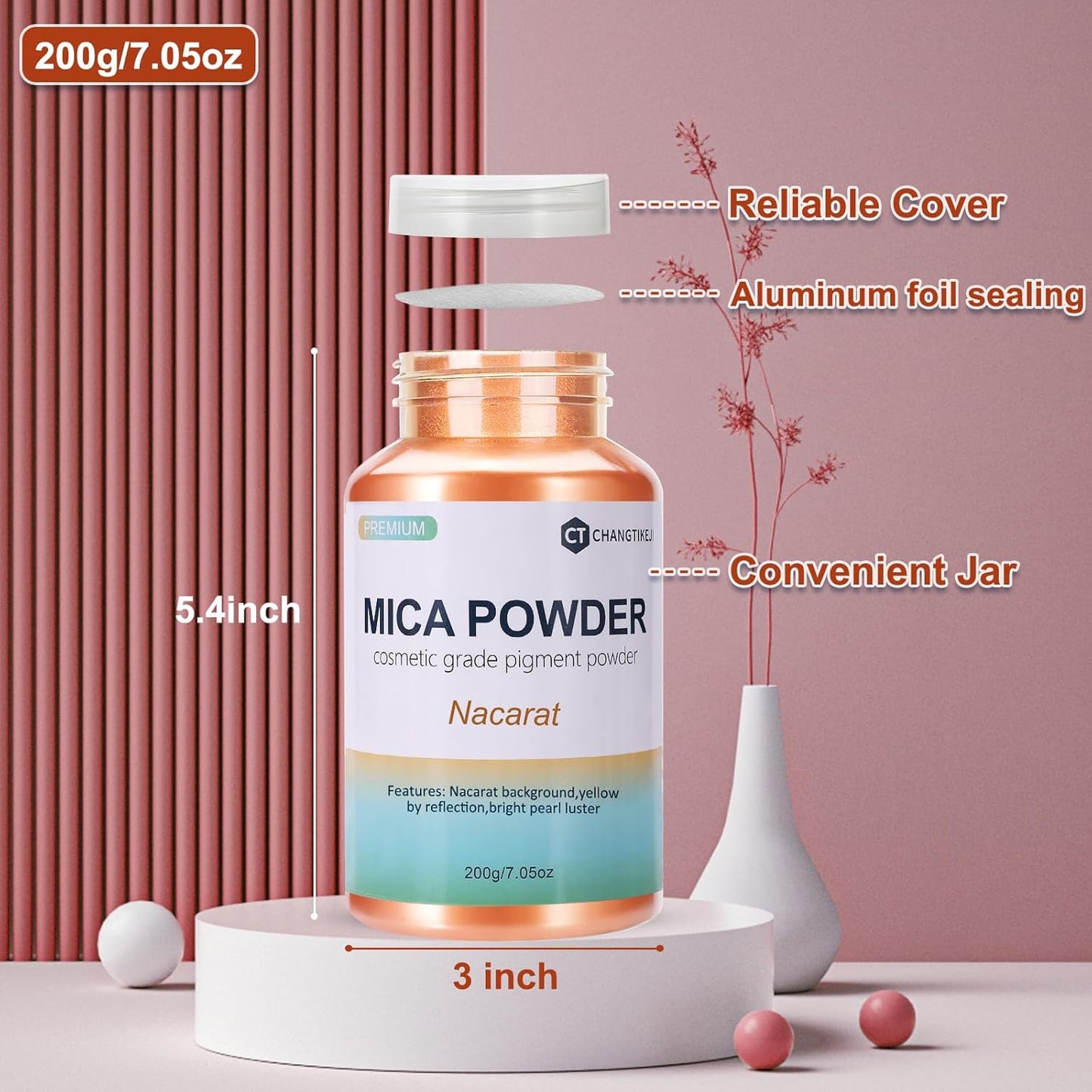 Mica Powder,7.05OZ（200g）,Nacarat Mica Powder Pigment for Epoxy Resin，Lip Gloss，Car Paint，Dye，Soap Making，Nail Polish,Epoxy Resin,Candle Making,Bath Bombs