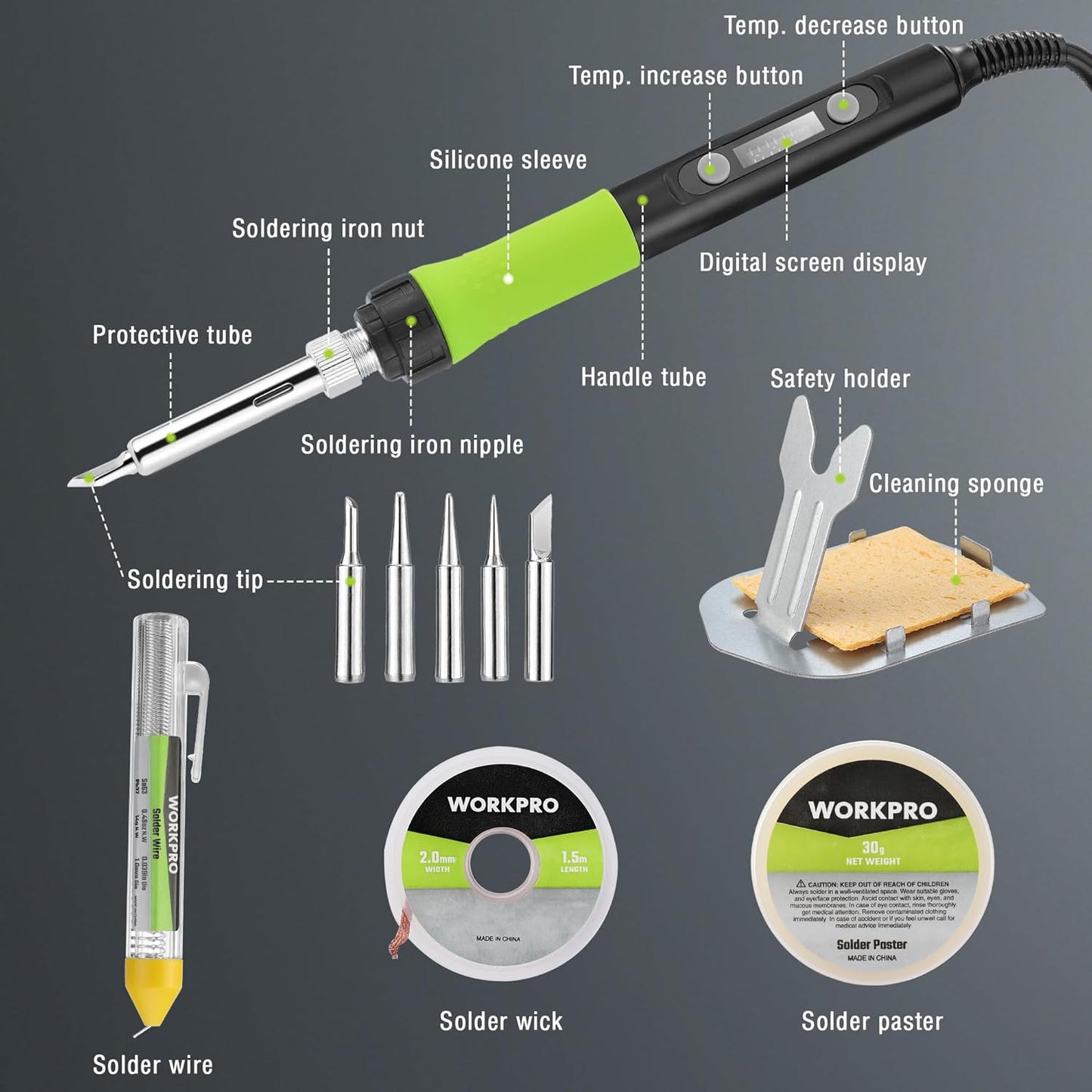 WORKPRO Soldering Iron Kit, 90W Soldering Gun with Digital Display and Iron Tips, 11-in-1 Adjustable Temperature Welding Kit for Electronic Repair, DIY Enthusiasts and Jewelry Makers (110V US Plug)