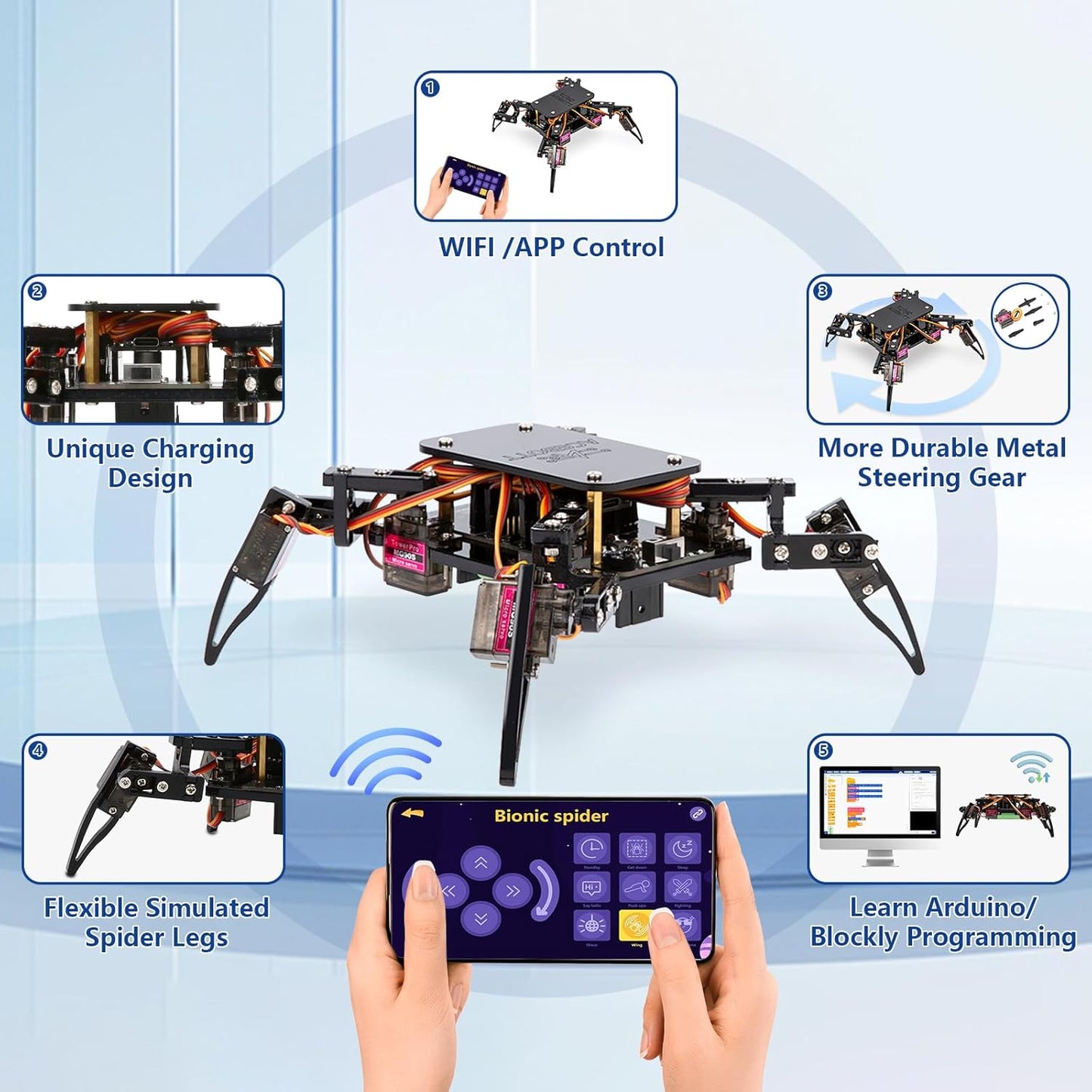 Science Kits Spider Robot Building Kit STEM Crawling Robot Gifts for Kids Boys Ages 8-12 Girls, Scientific Coding Robotic Technic Creative DIY Toys for Birthday