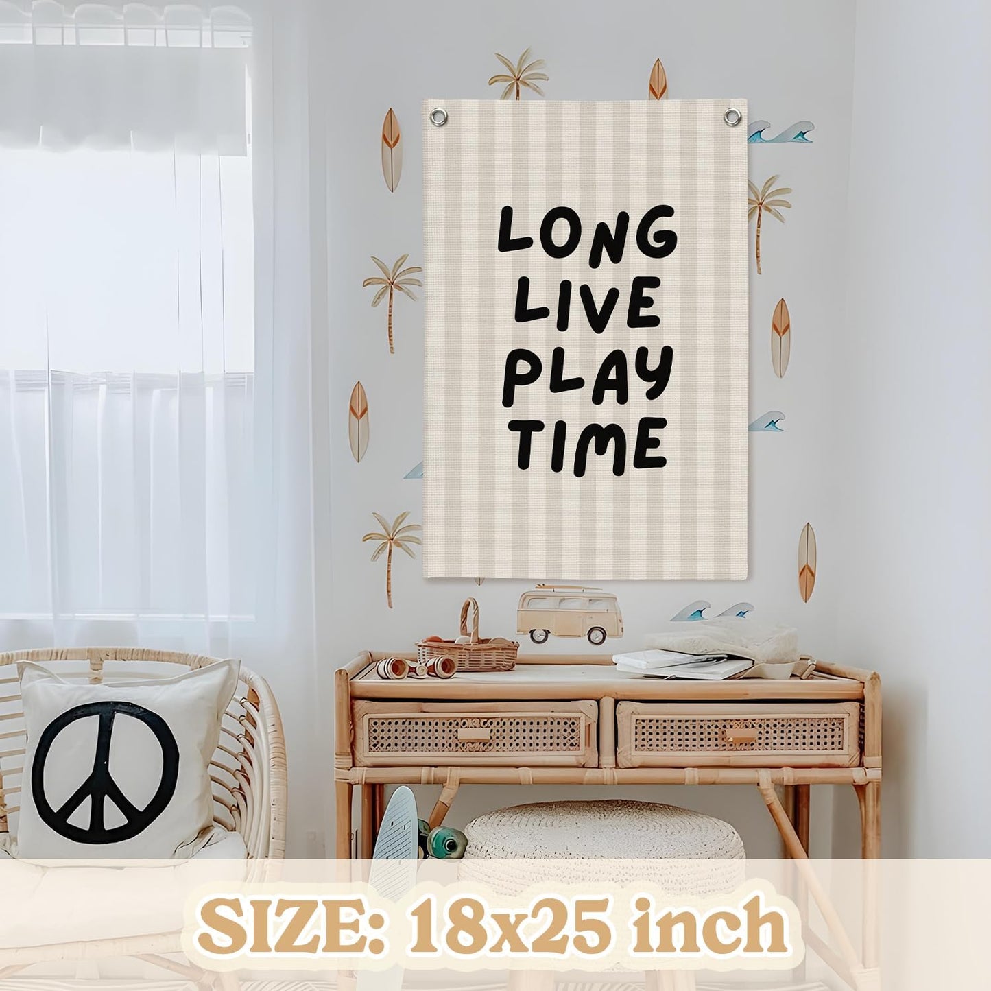 Toddler Boy Room Decor,Long Live Playtime Canvas Banner，Boy Nursery Decor Wall Hanging Banner Flag for Toddler Kids Room Nursery Playroom Bedroom 18x25 Inch
