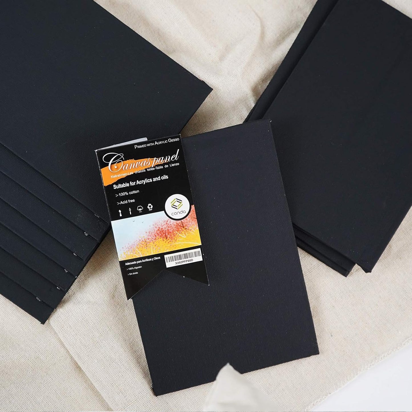 CONDA Black Canvases for Painting 9x12 inch, Pack of 14, 100% Cotton Acid-Free, 8 oz Gesso-Primed, Canvas Panels, Art Boards for Oil & Acrylic Painting